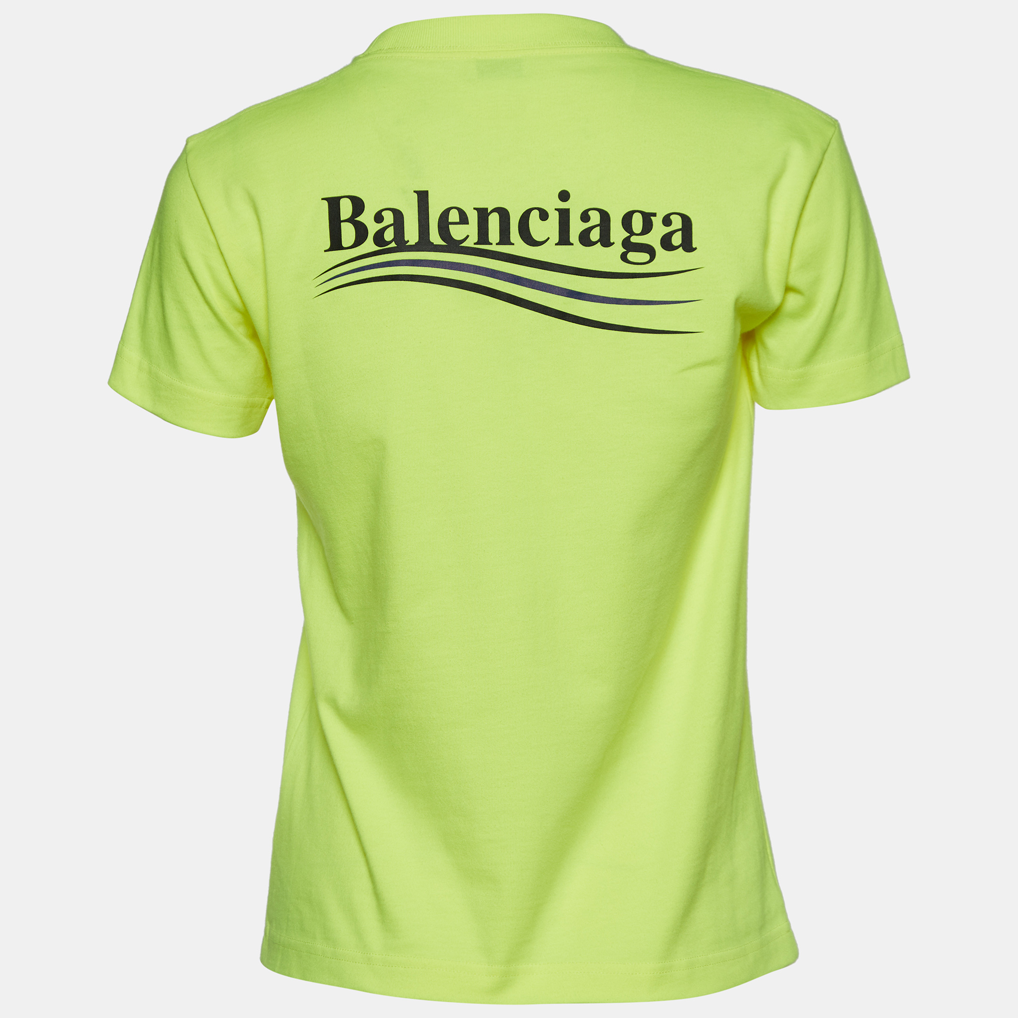 

Balenciaga Neon Yellow Political Campaign Logo Print Cotton T-Shirt
