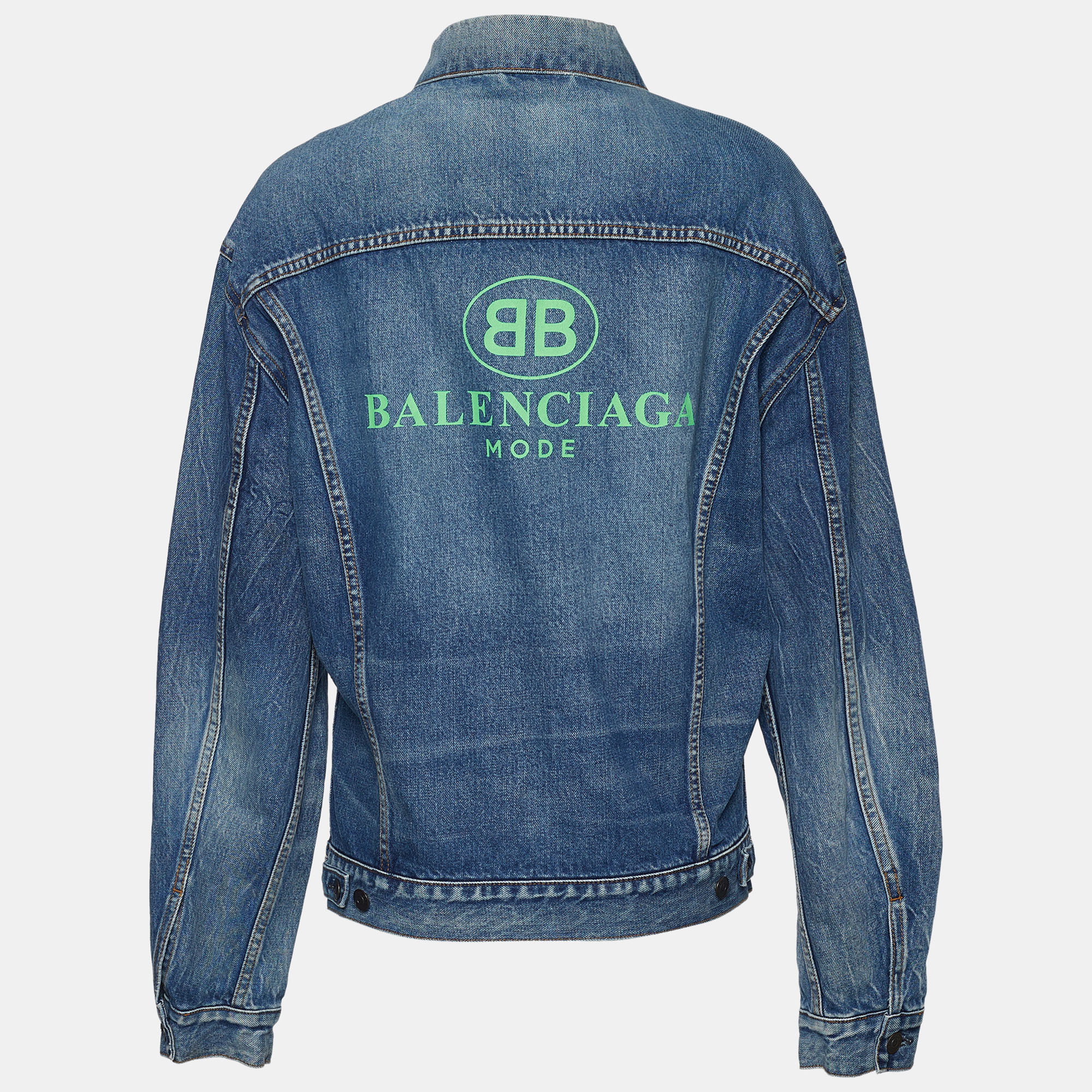 

Balenciaga Blue Denim Logo Printed Oversized Jacket