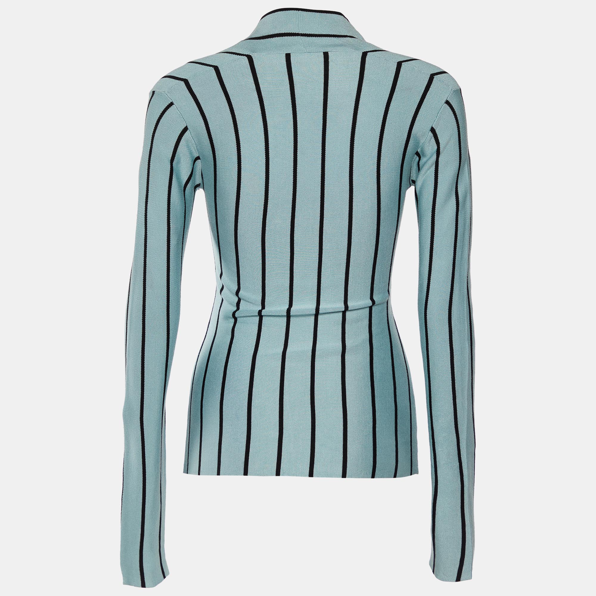 

Balenciaga Light Blue Striped Silk Knit Top