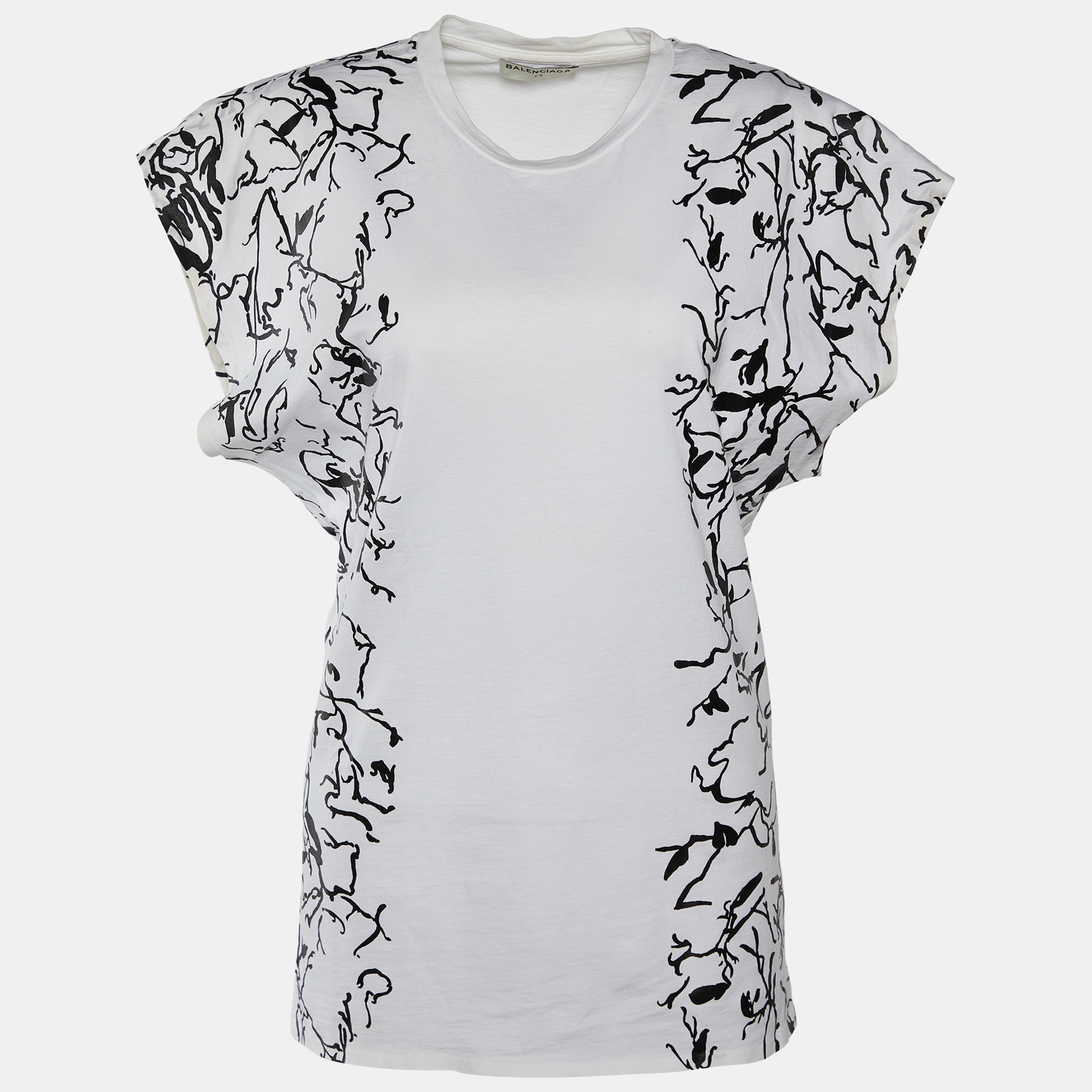 

Balenciaga White Abstract Print Cotton Crew Neck T-Shirt