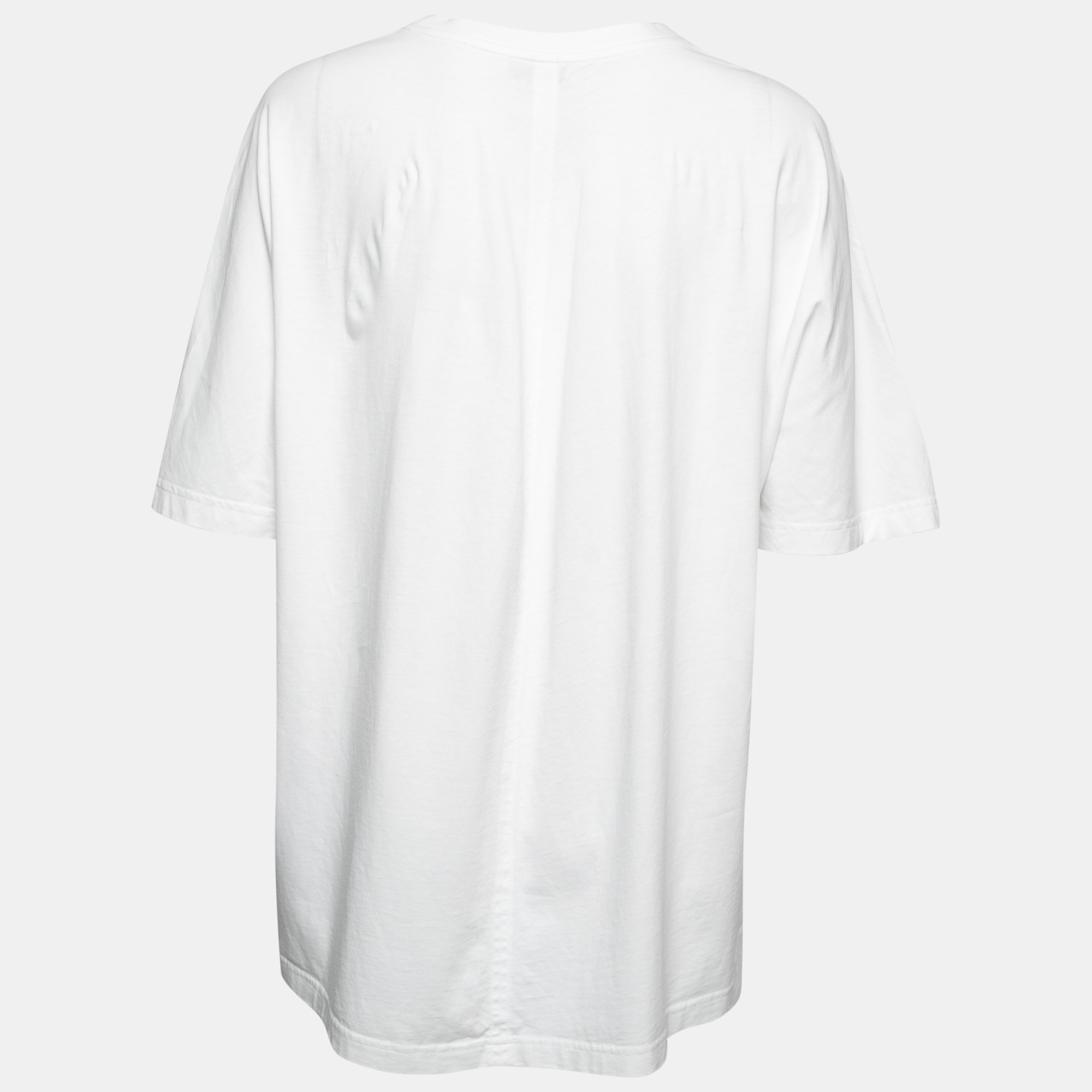 

Balenciaga White Logo Printed Cotton Oversized T-Shirt