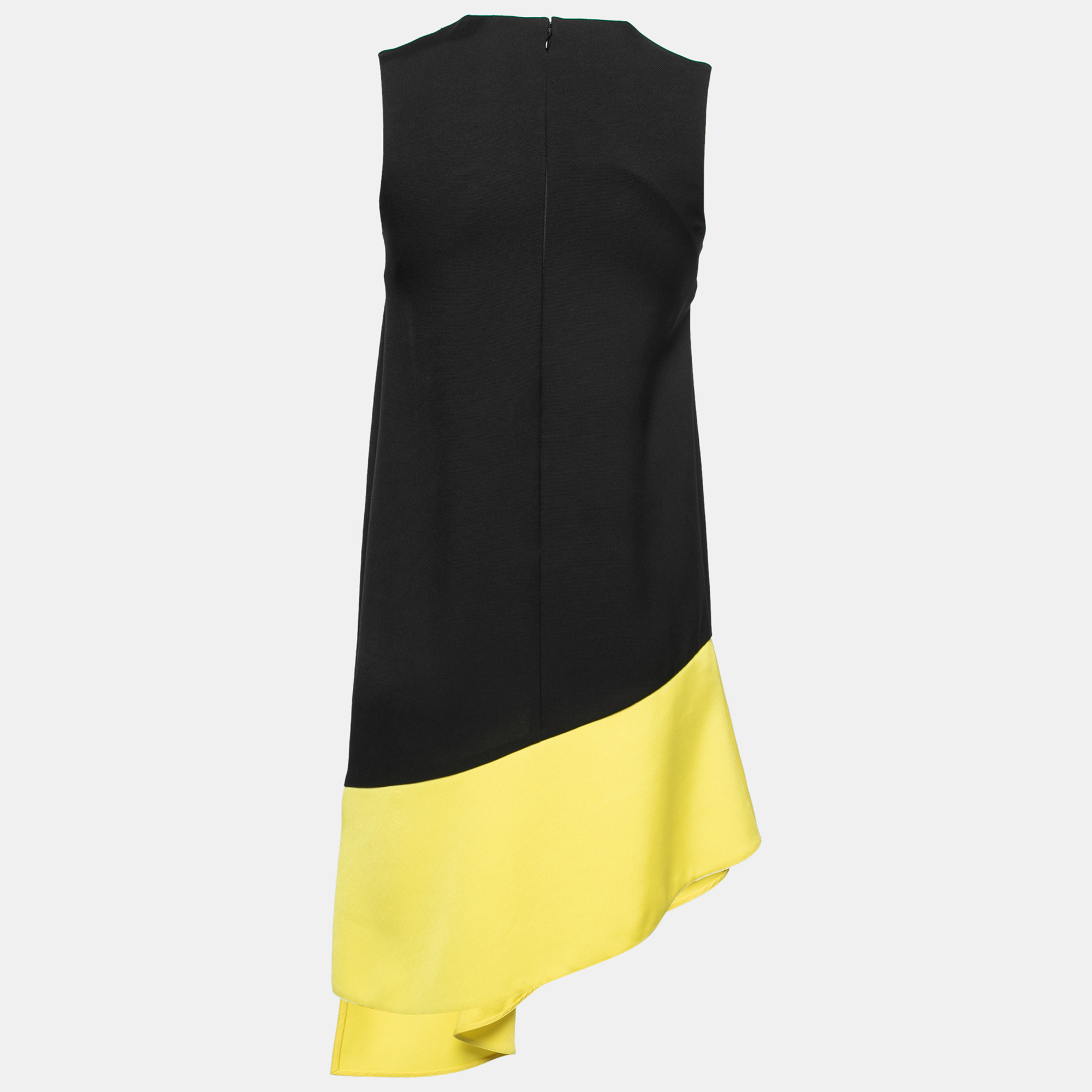 

Balenciaga Black & Yellow Paneled Crepe Asymmetric Hem Dress