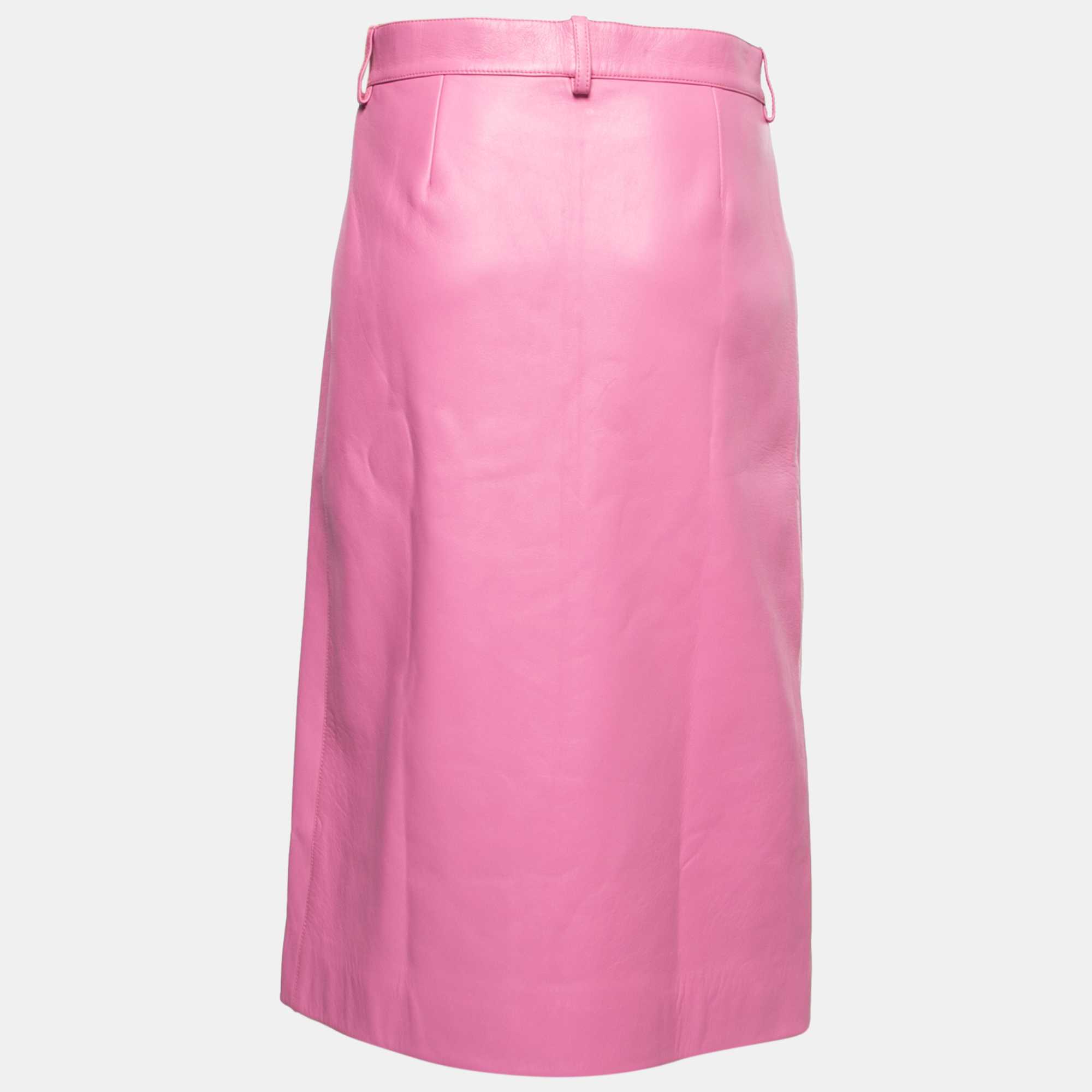 

Balenciaga Baby Pink Leather Buttoned Midi Skirt