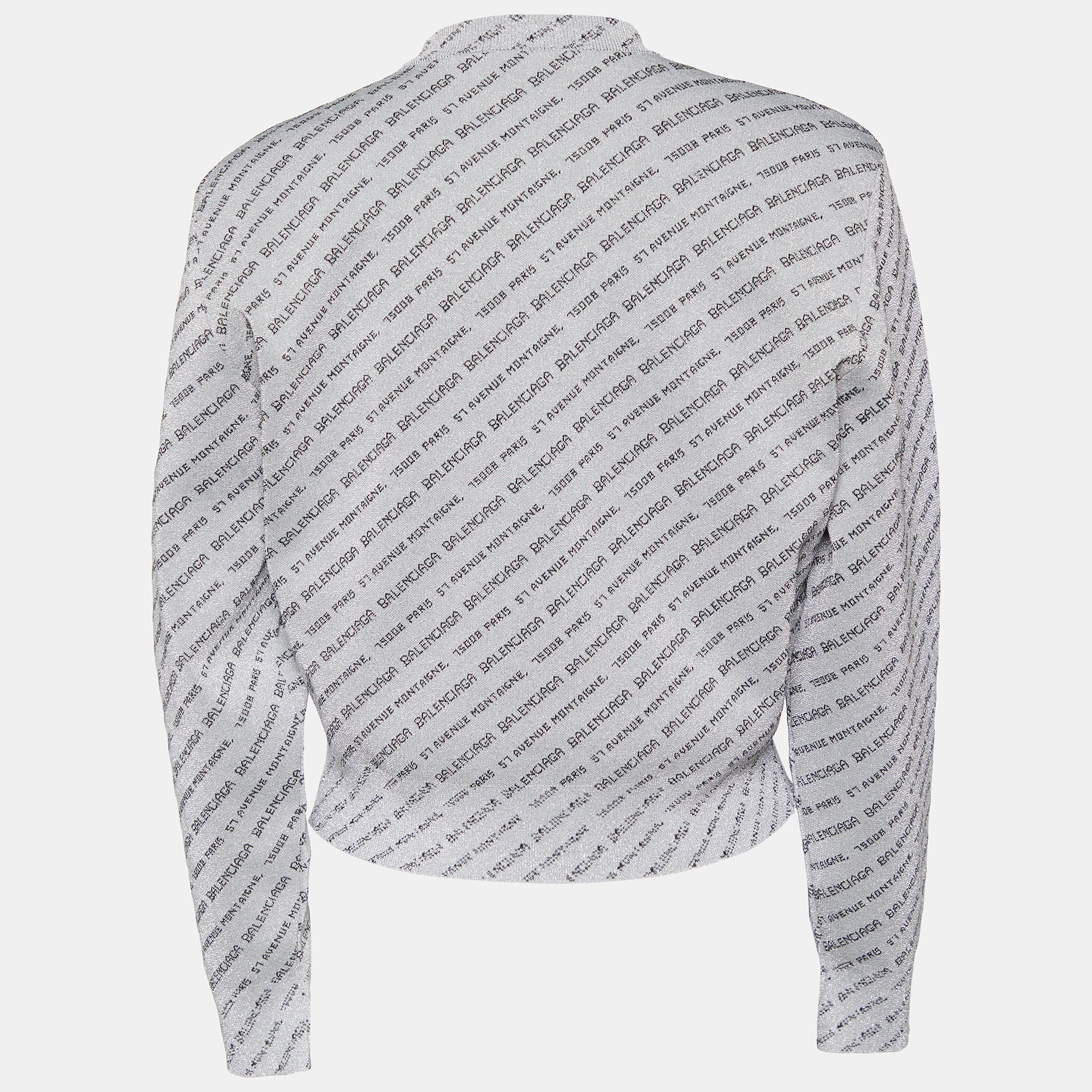 

Balenciaga Silver All Over Logo Lurex Knit Crewneck Sweater