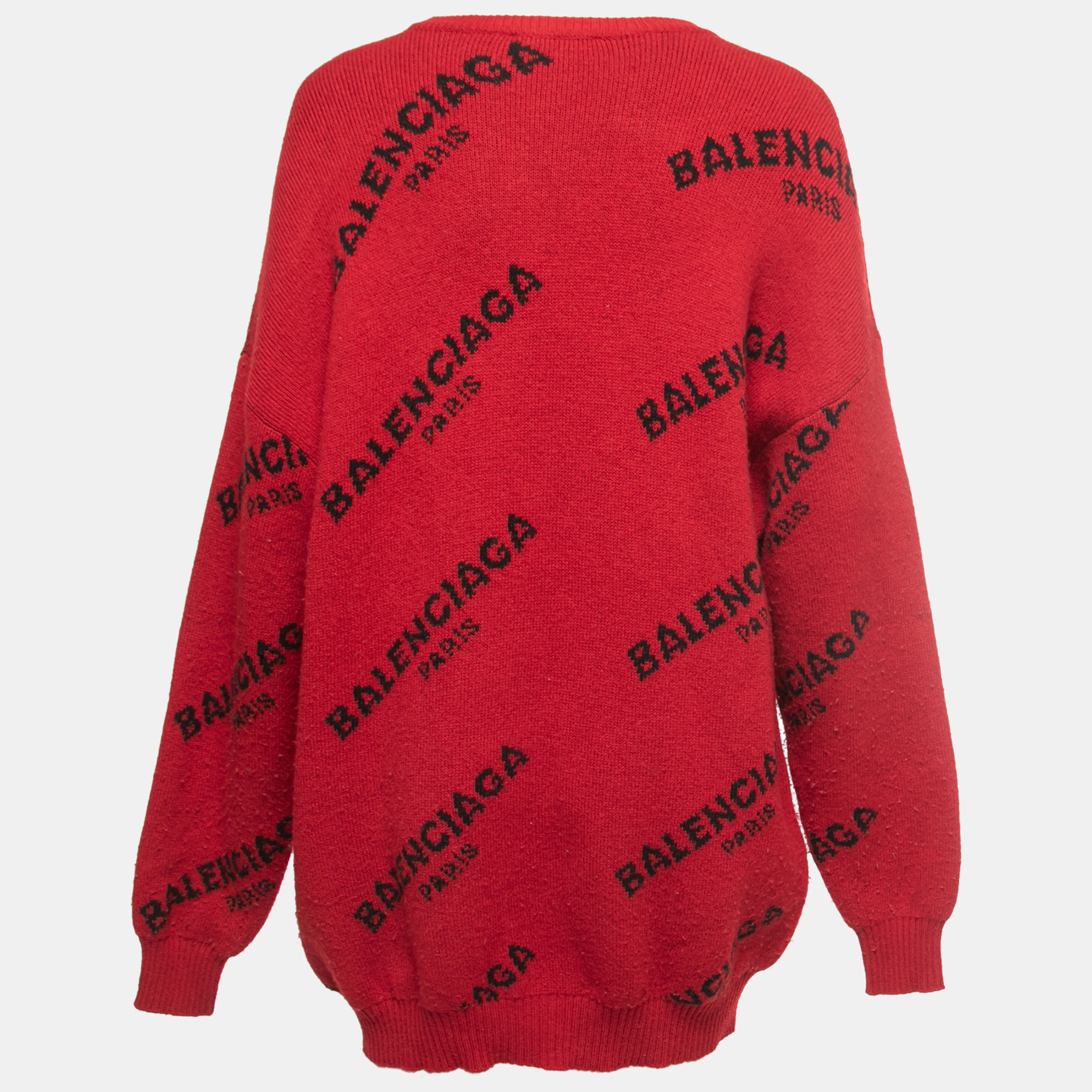 

Balenciaga Red Logo Intarsia Knit Wool Oversize Jumper