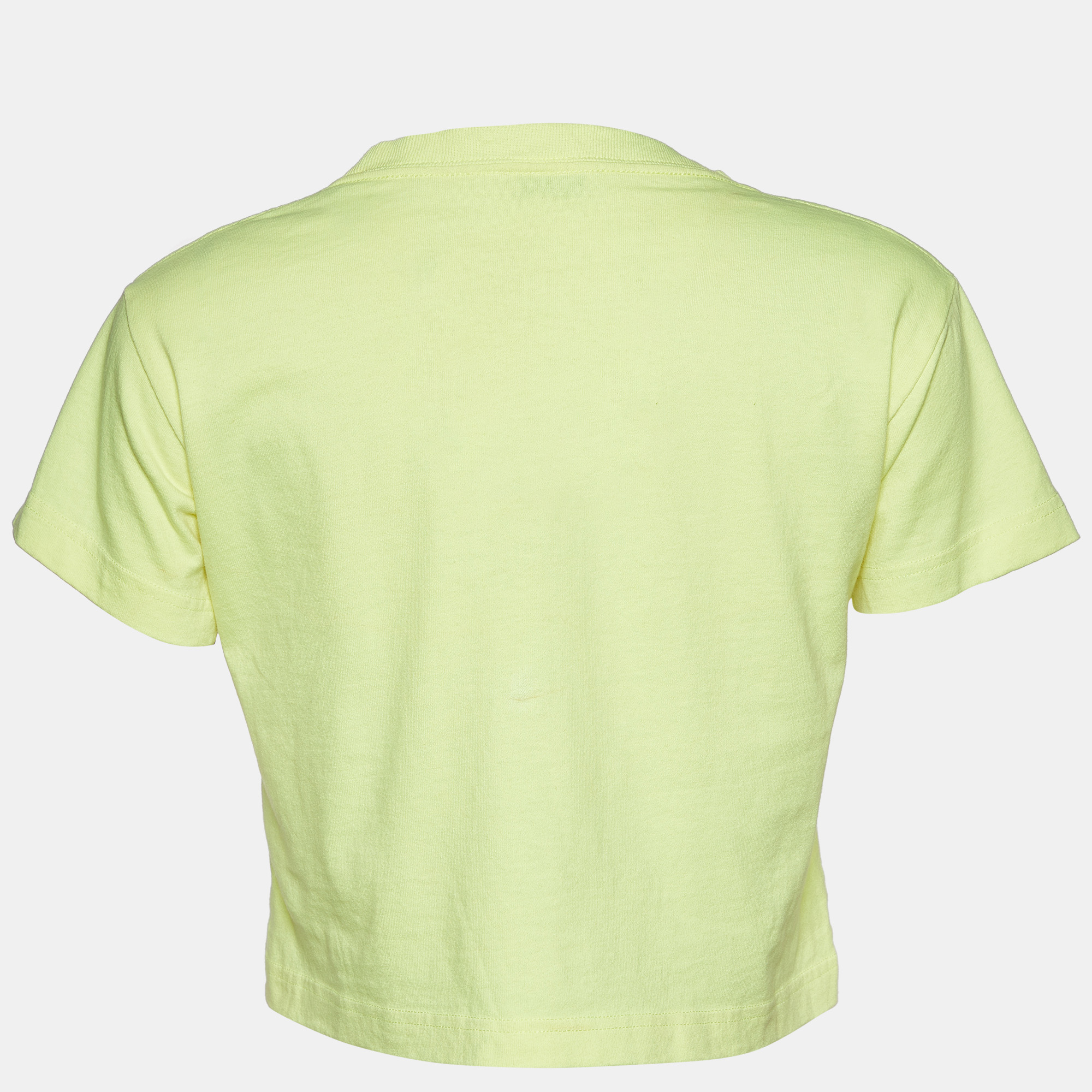 

Balenciaga Neon Green Logo Printed Cotton Knit Crop Top