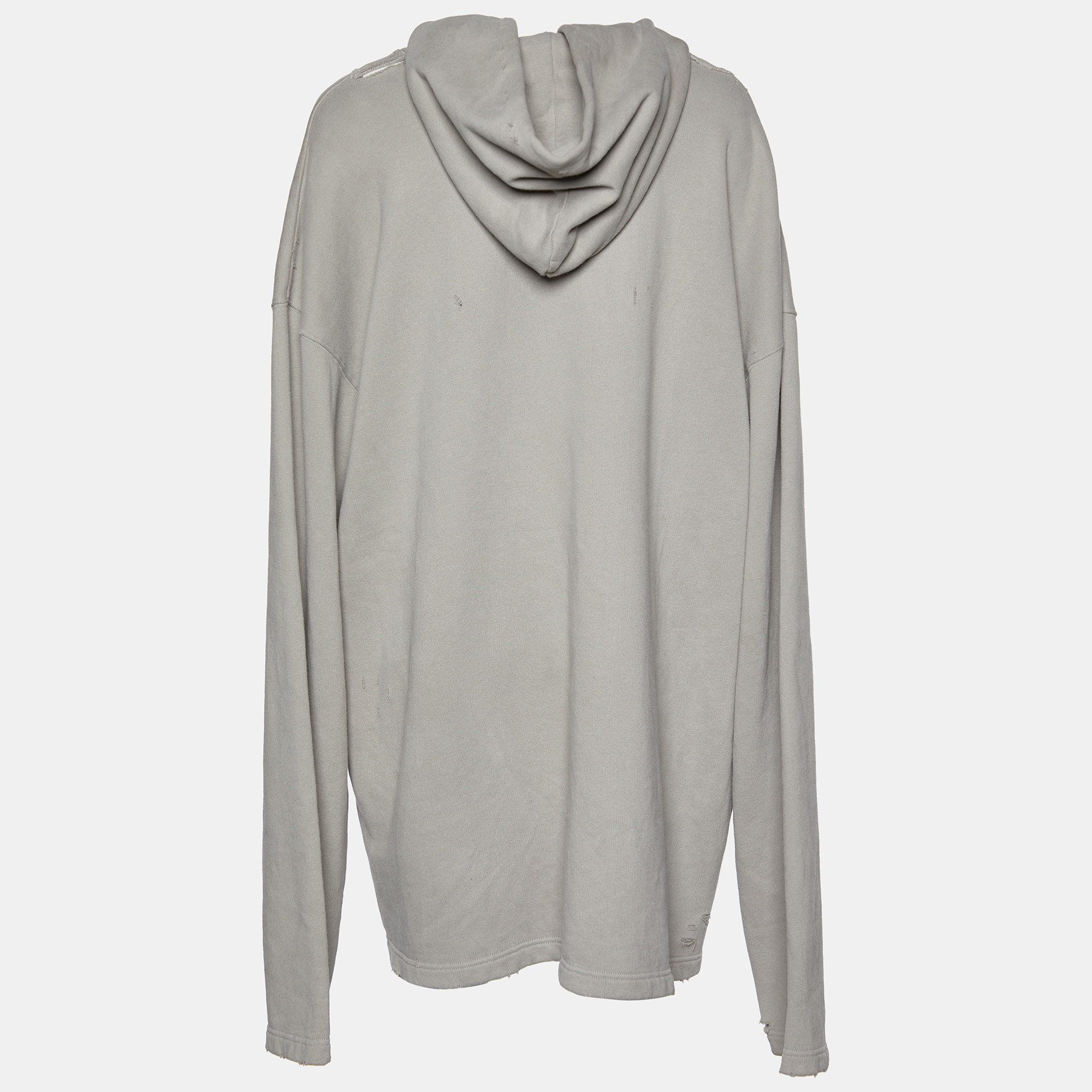 

Balenciaga Grey Logo Printed Cotton Knit Hooded Sweatshirt