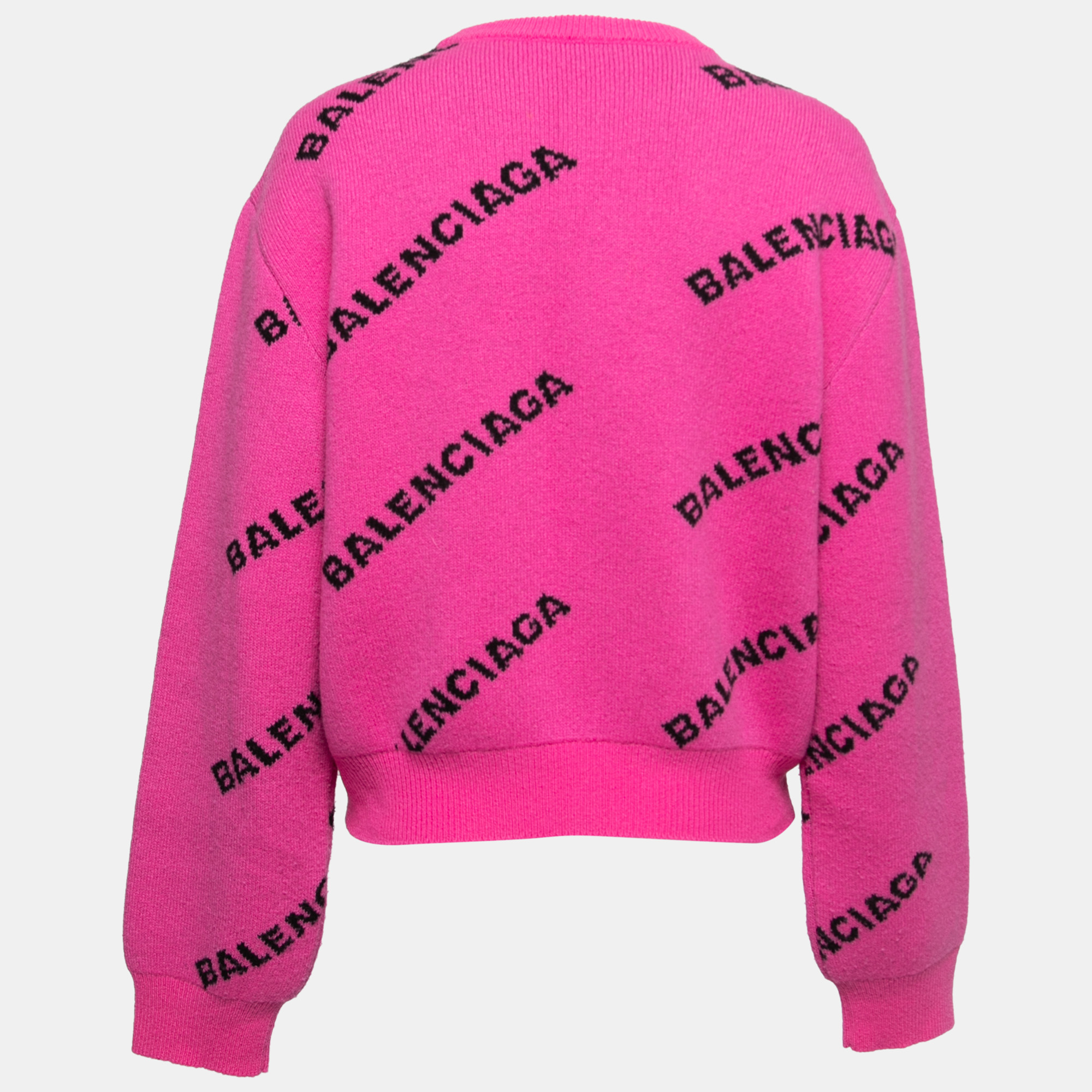 

Balenciaga Pink All-Over Logo Patterned Wool Sweater