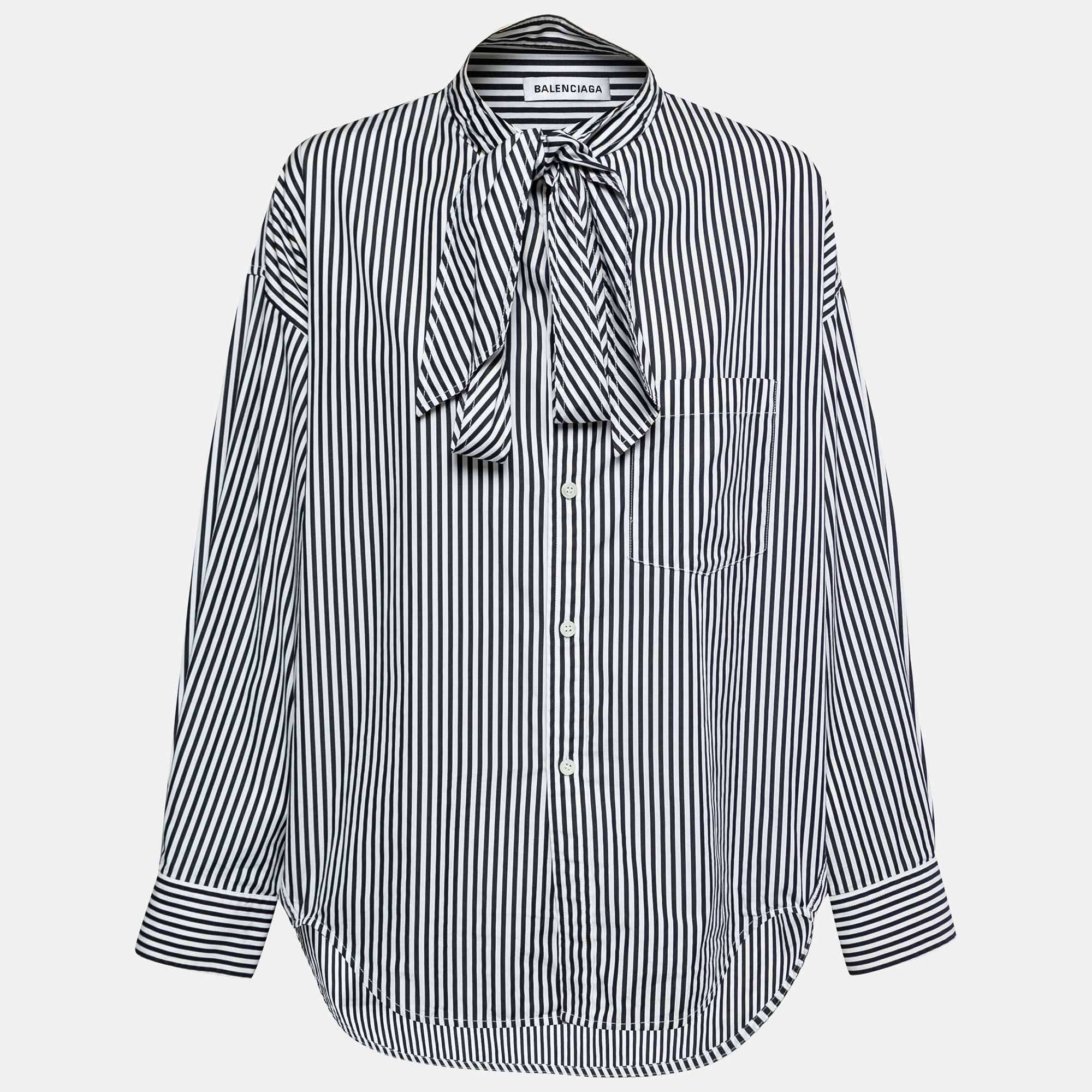Pre-owned Balenciaga Black Striped Cotton Oversized Shirt S
