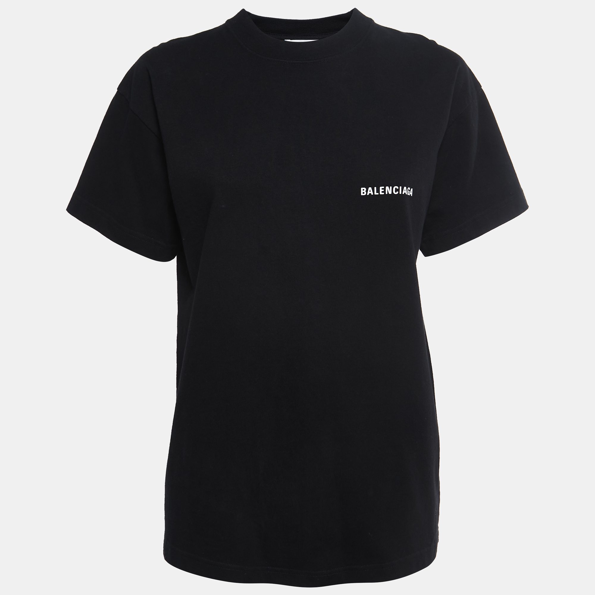 Pre Owned Balenciaga Black Cotton Logo Printed Short Sleeve T-Shirt XS