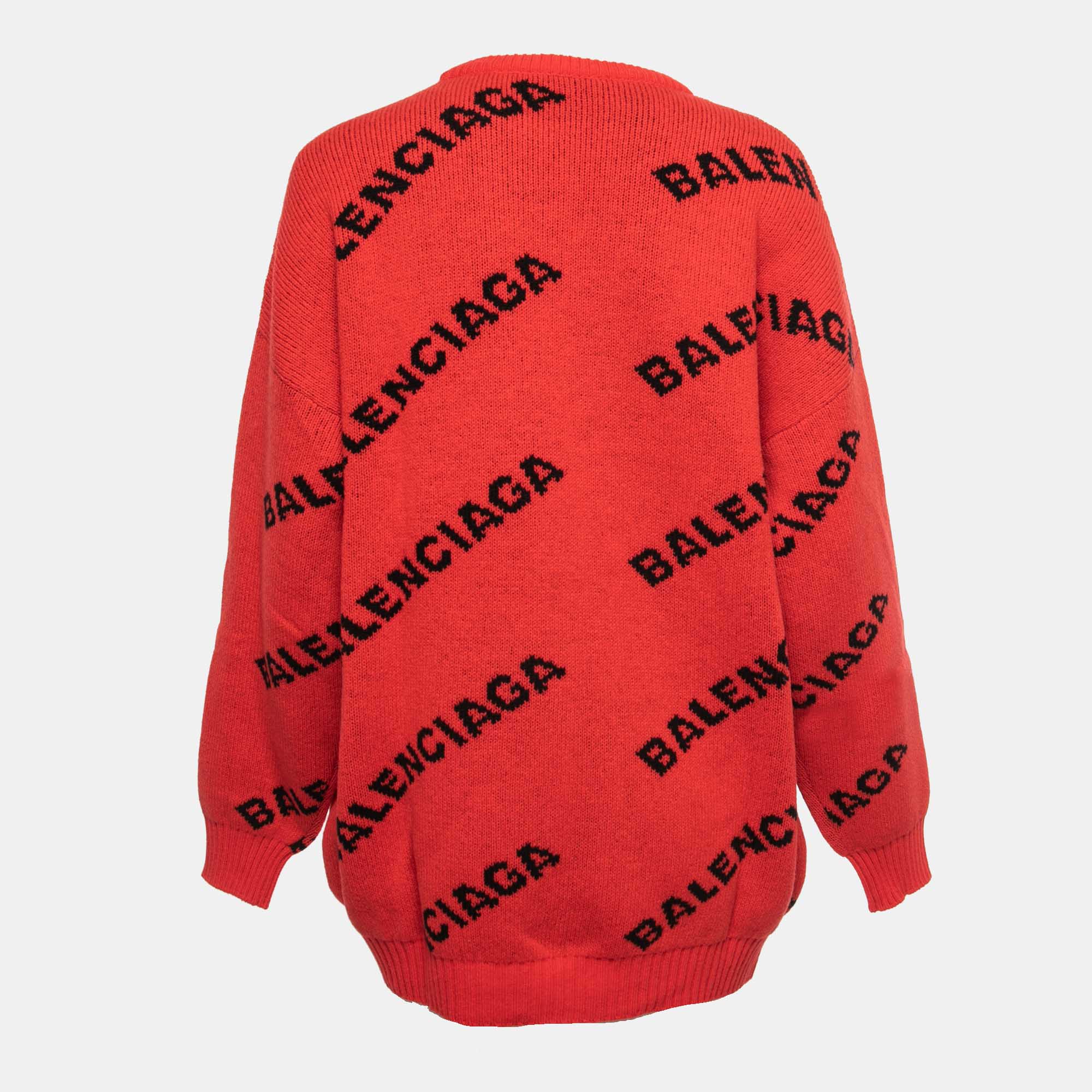 

Balenciaga Red All-Over Logo Patterned Wool Sweater