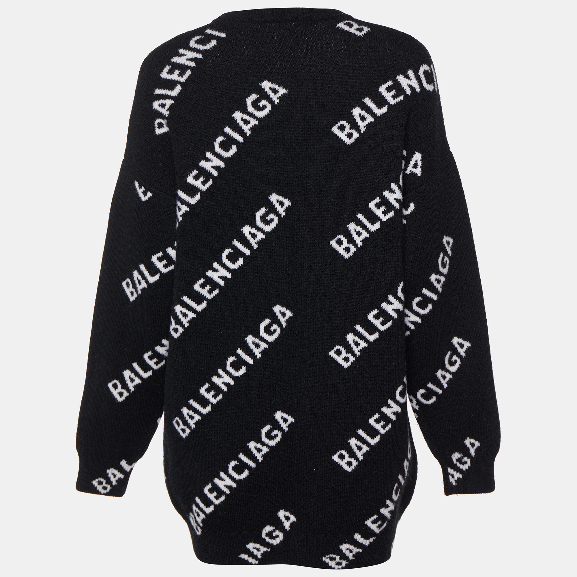 

Balenciaga Black Logo Intarsia Knit Wool Sweater