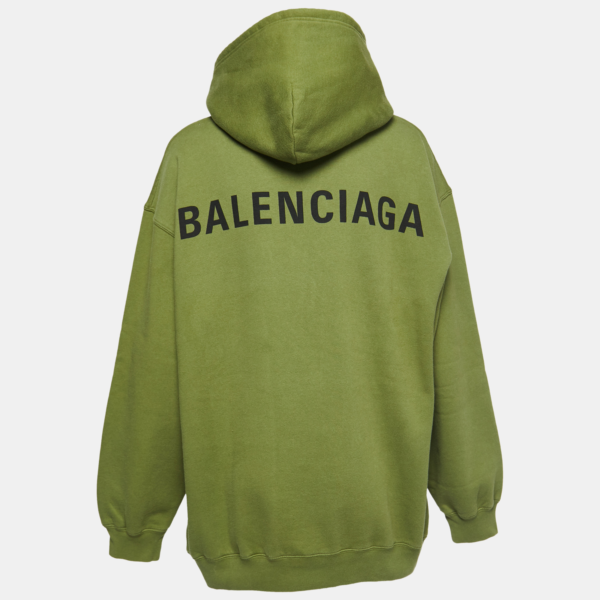 

Balenciaga Green Logo Printed Cotton Hoodie