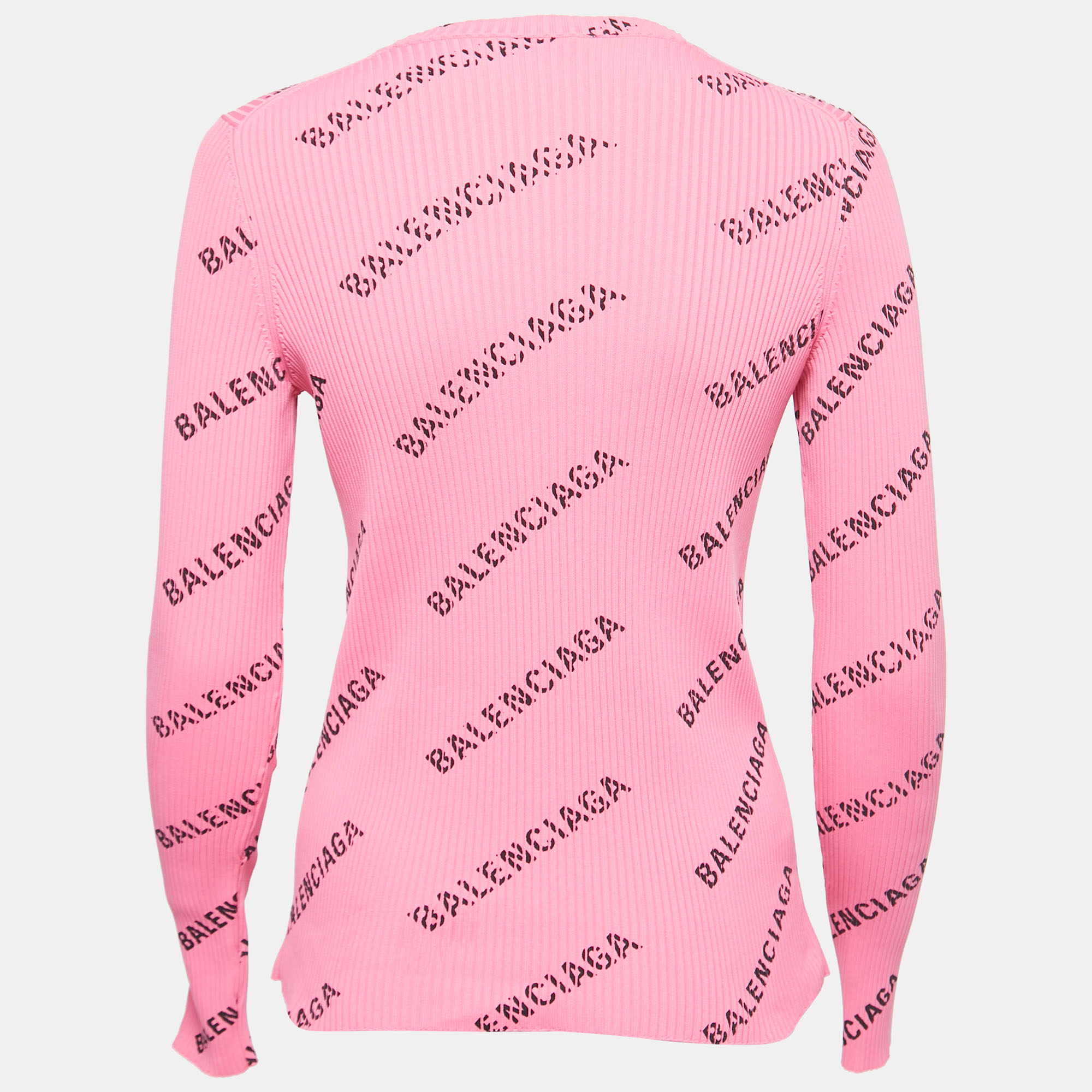 

Balenciaga Pink Logo Print Rib Knit Jumper