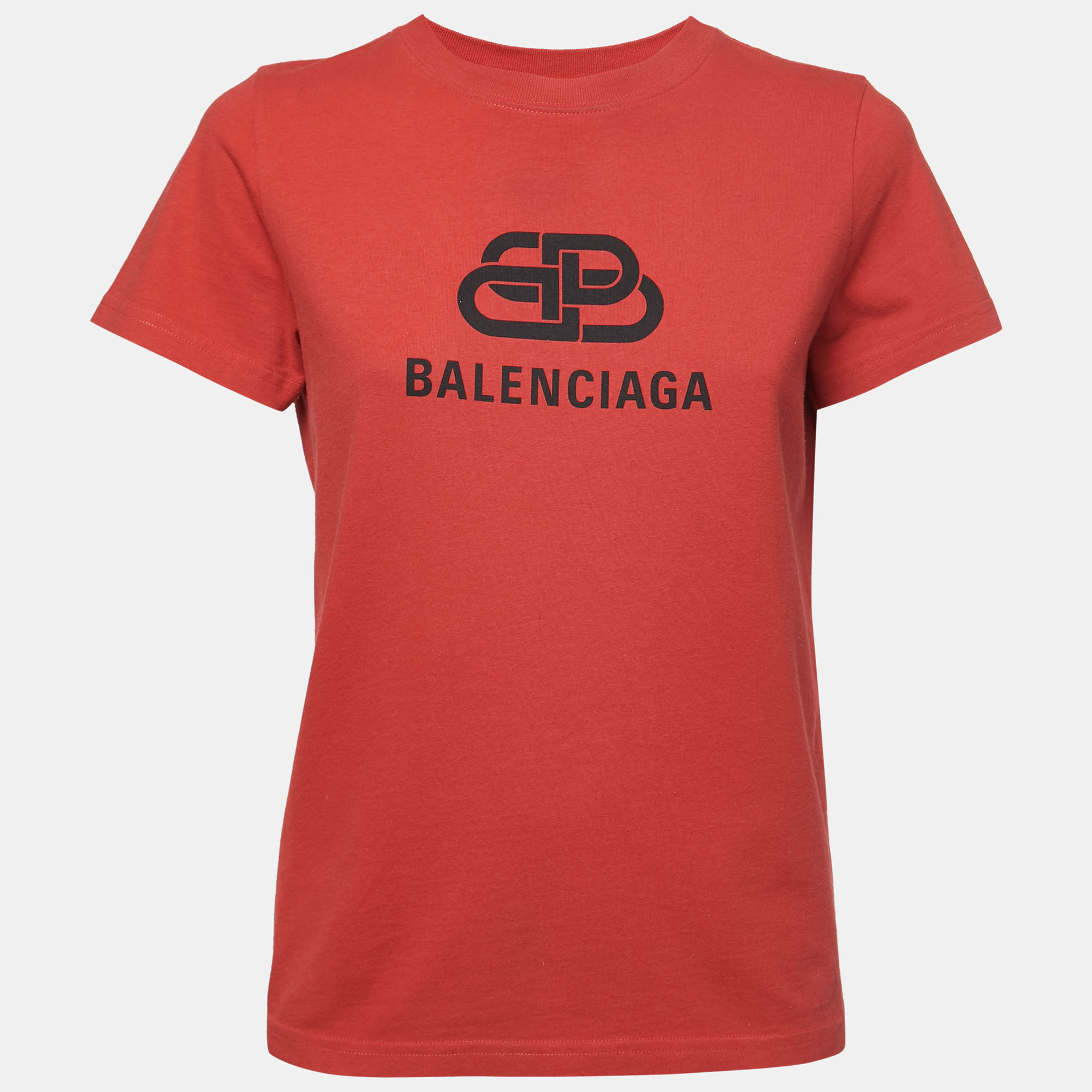 Pre Owned Balenciaga Red Cotton Logo Print T-Shirt S