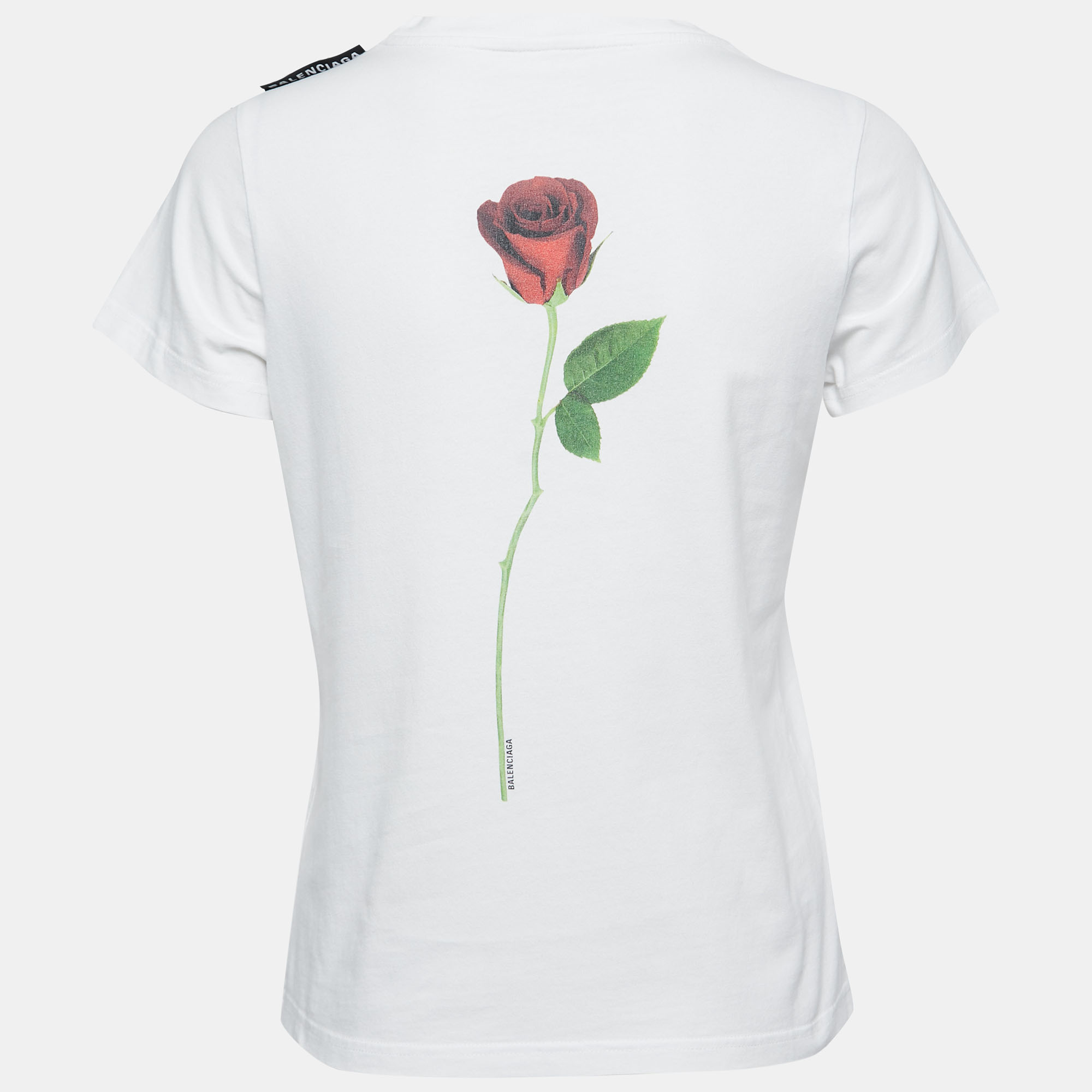 

Balenciaga White Cotton Rose Printed T-Shirt