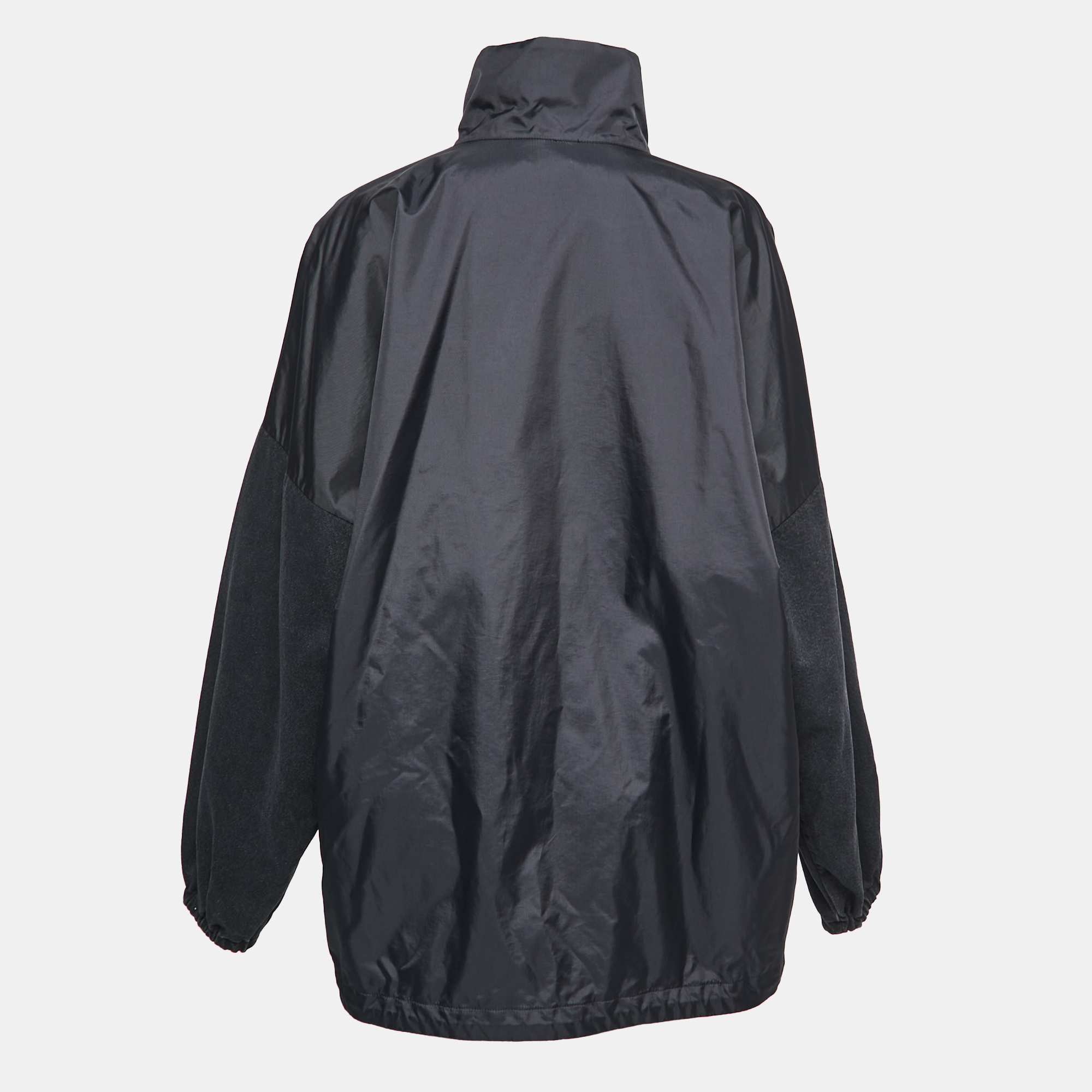 

Balenciaga Black Nylon & Denim Logo Print Oversized Jacket