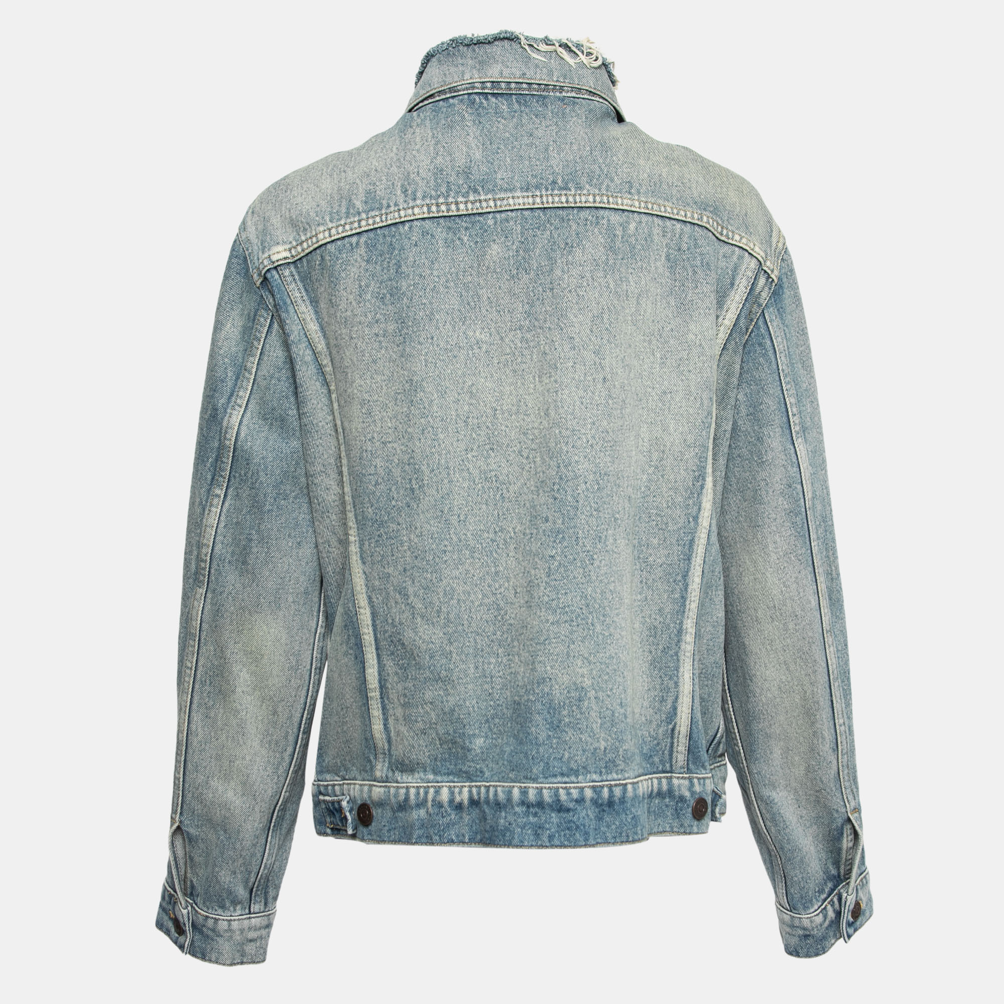 

Balenciaga Blue Distressed Denim Oversized Collar Jacket