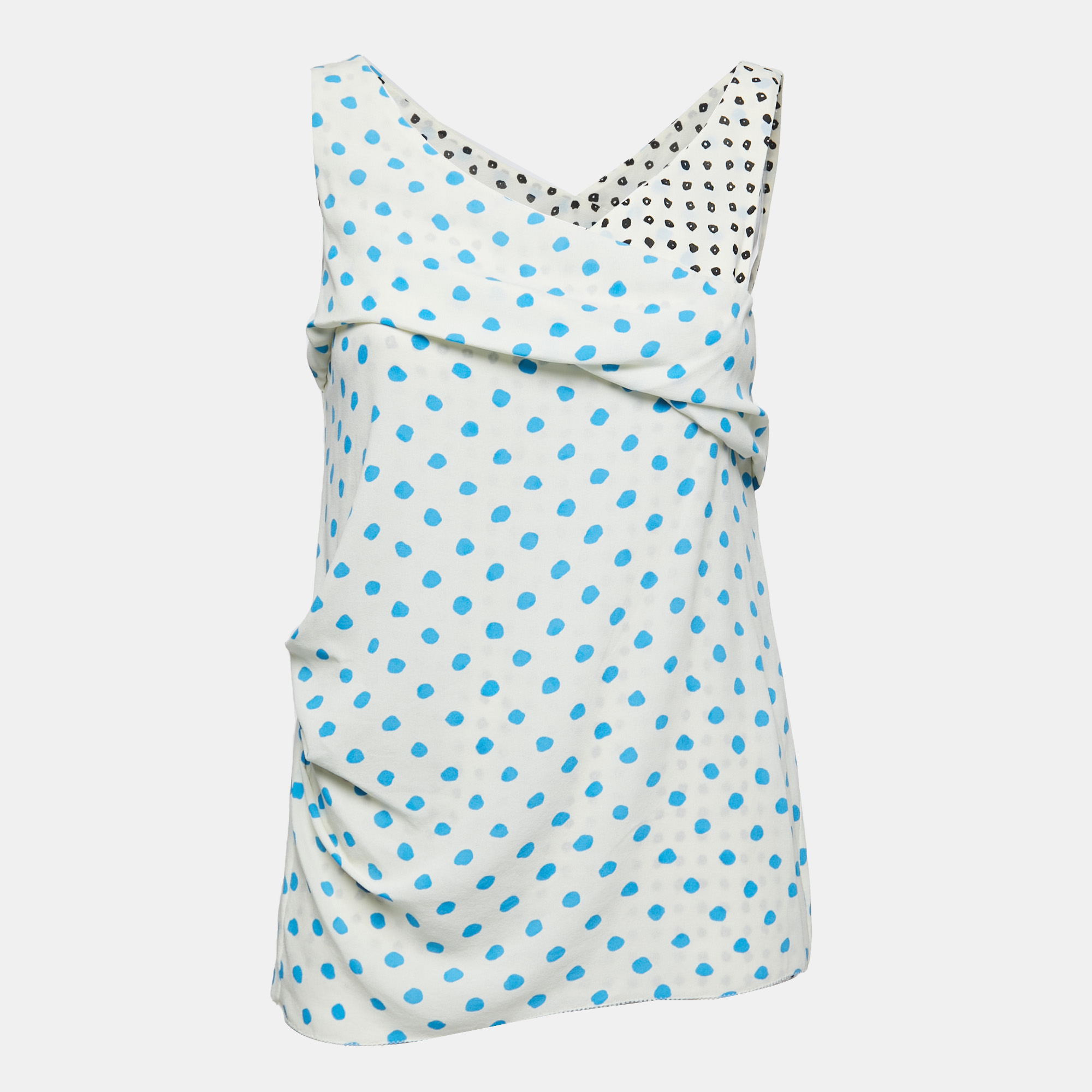 Pre-owned Balenciaga Off White Polka Dotted Crepe Sleeveless Ruched Top M