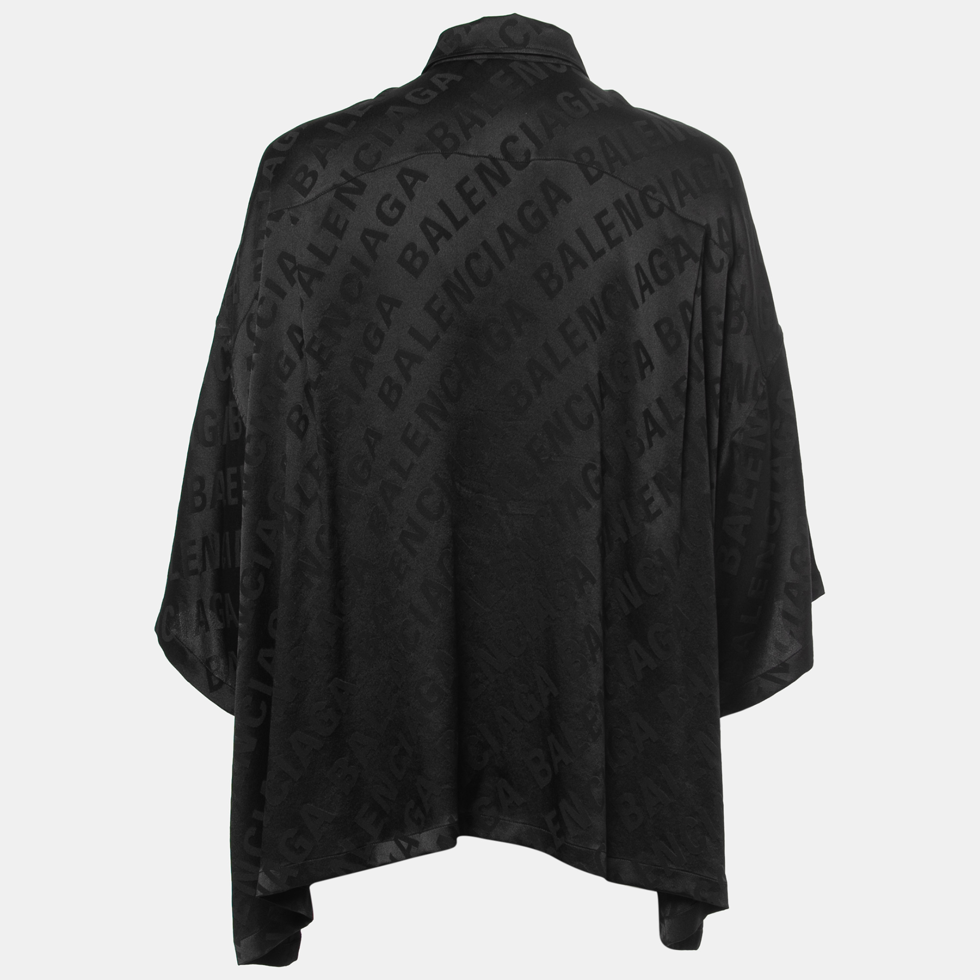 

Balenciaga Black Logo Printed Silk Short Sleeve Shirt