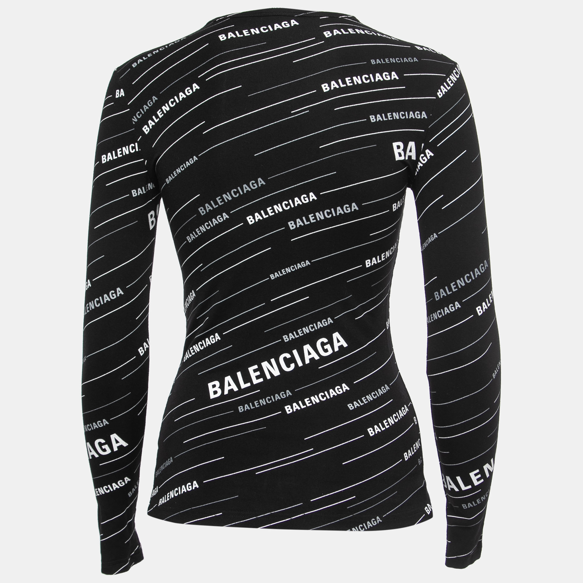 

Balenciaga Black Logo Printed Stretch Knit Full Sleeve T-Shirt