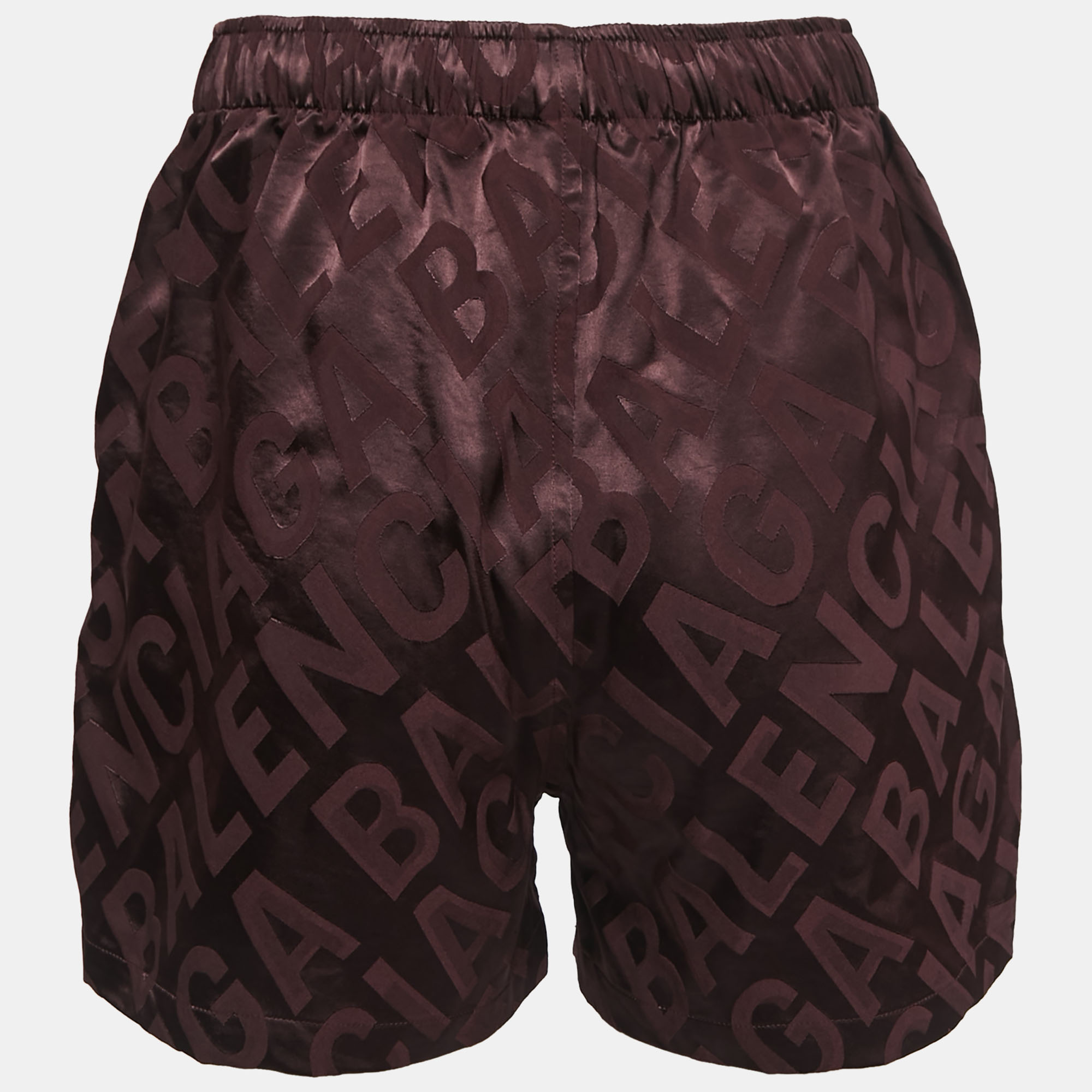 

Balenciaga Brown All-Over Logo Patterned Satin Elasticized Waist Shorts