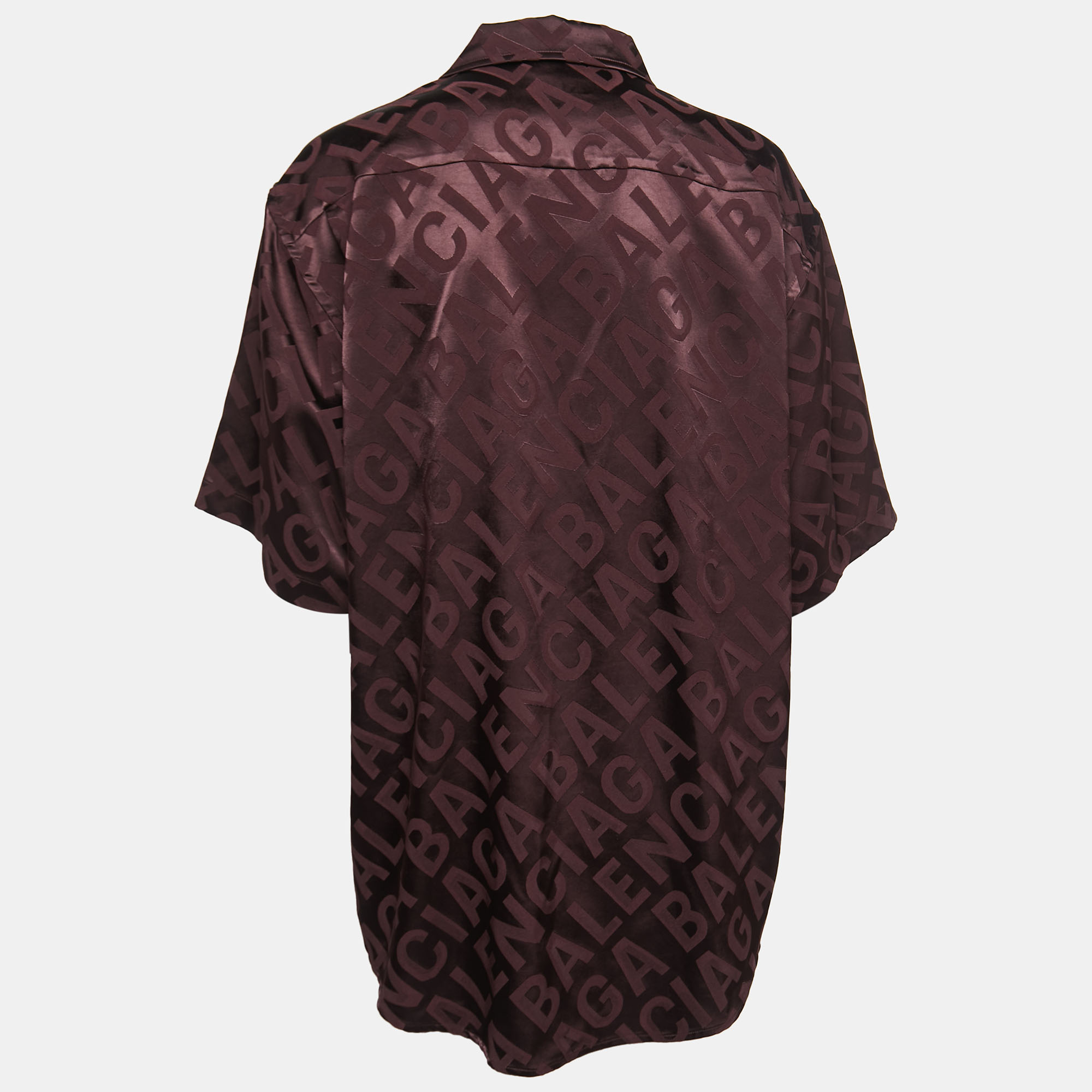

Balenciaga Brown All-Over Logo Patterned Satin Half Sleeve Shirt