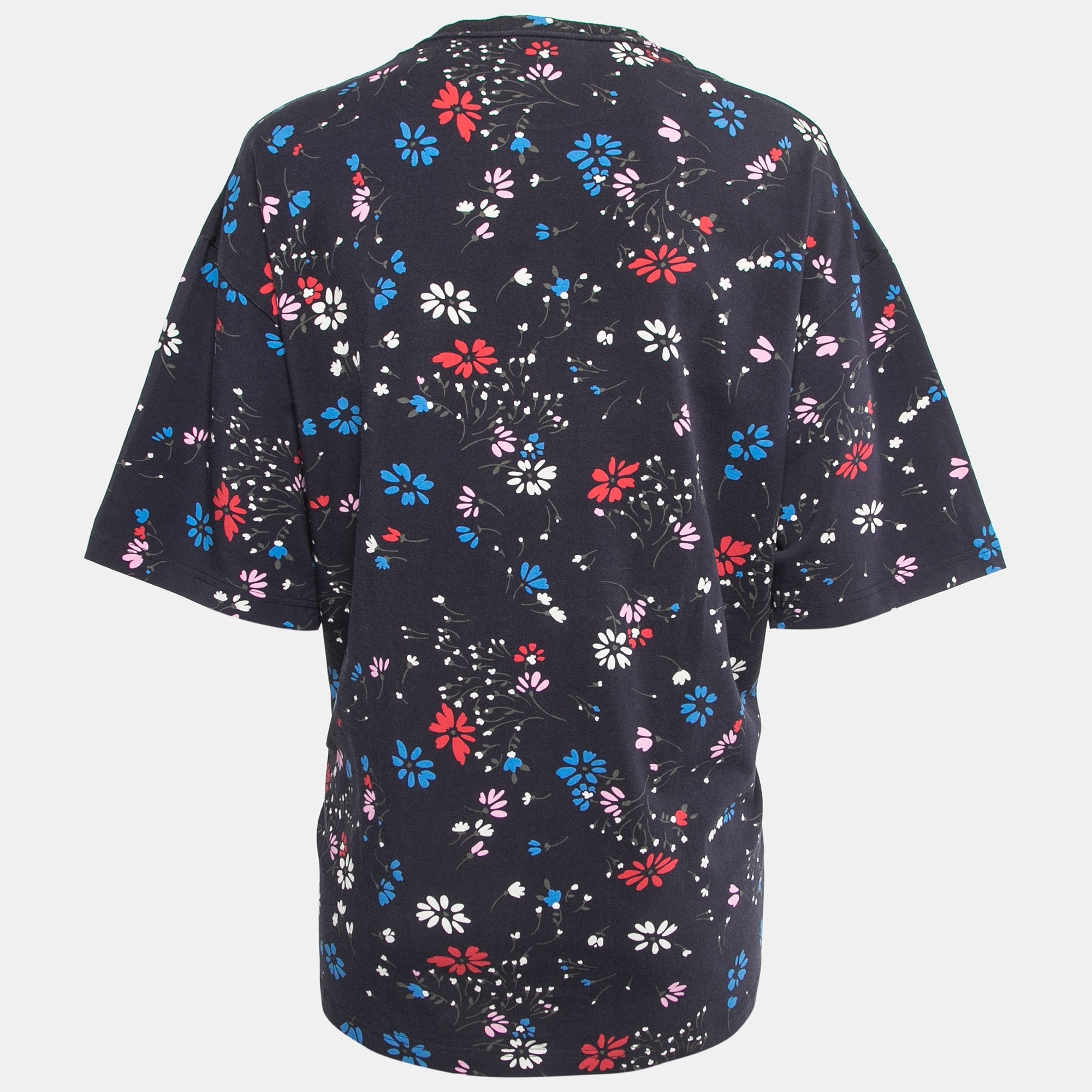 

Balenciaga Navy Blue Floral Printed Cotton Half Sleeve Oversized T-Shirt