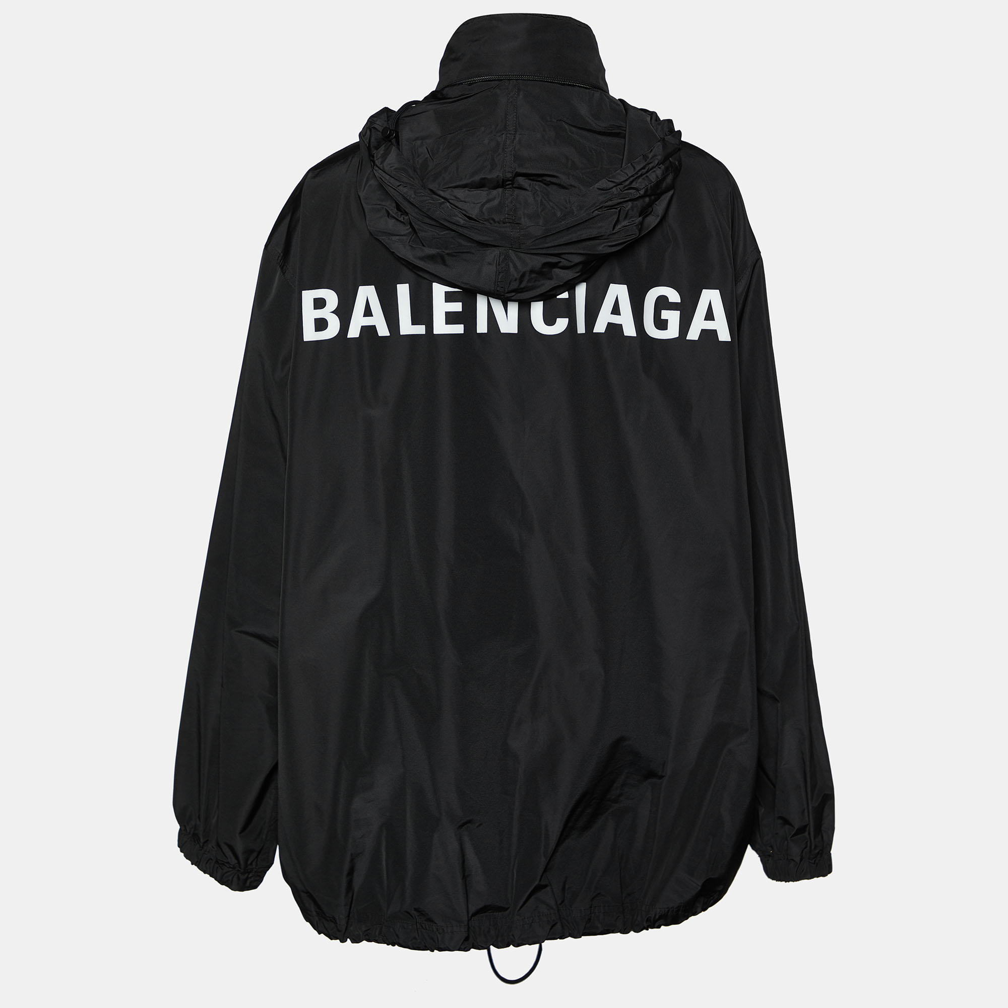 

Balenciaga Black Synthetic Button Front Hooded Oversized Jacket