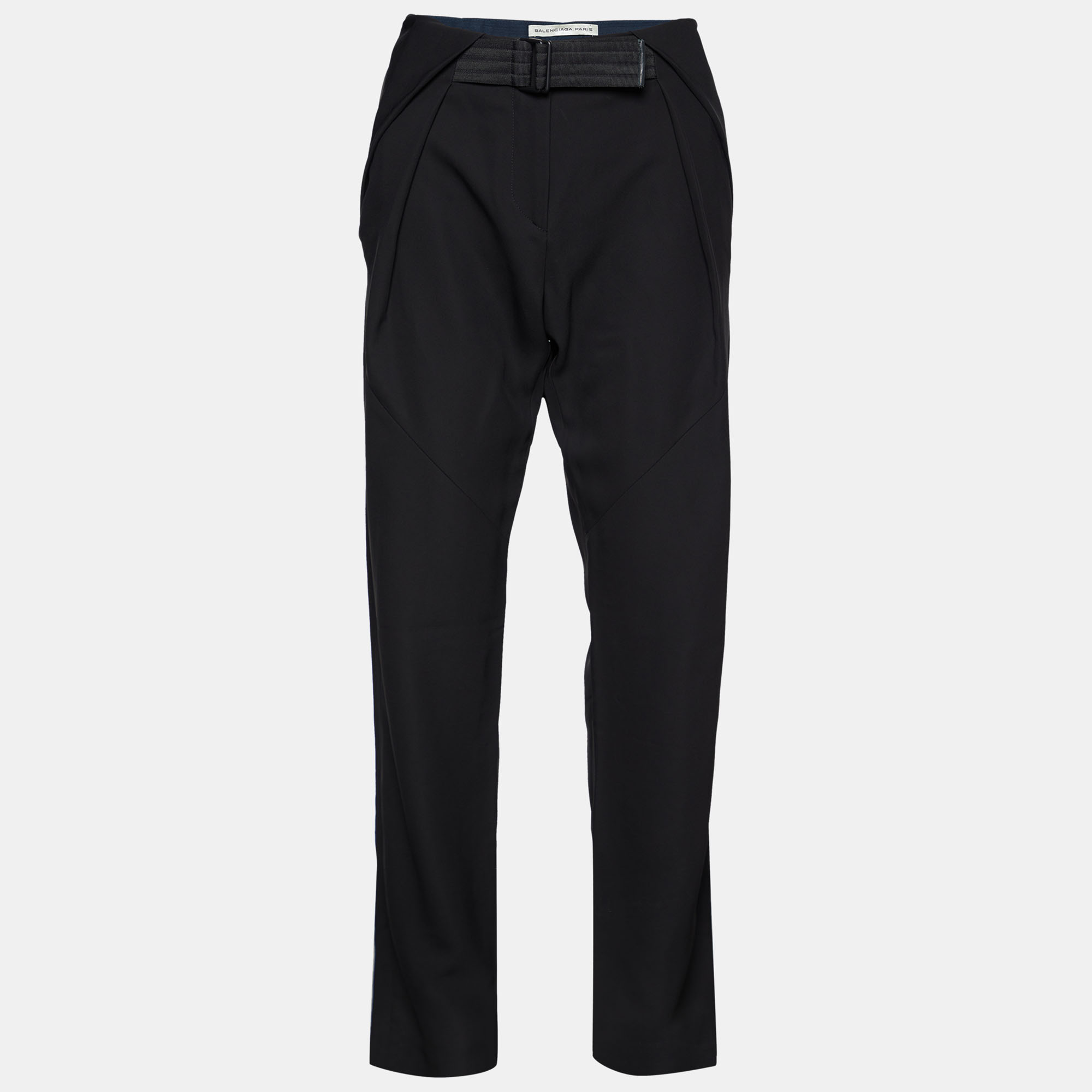 Pre-owned Balenciaga Black Crepe Belted Trousers L