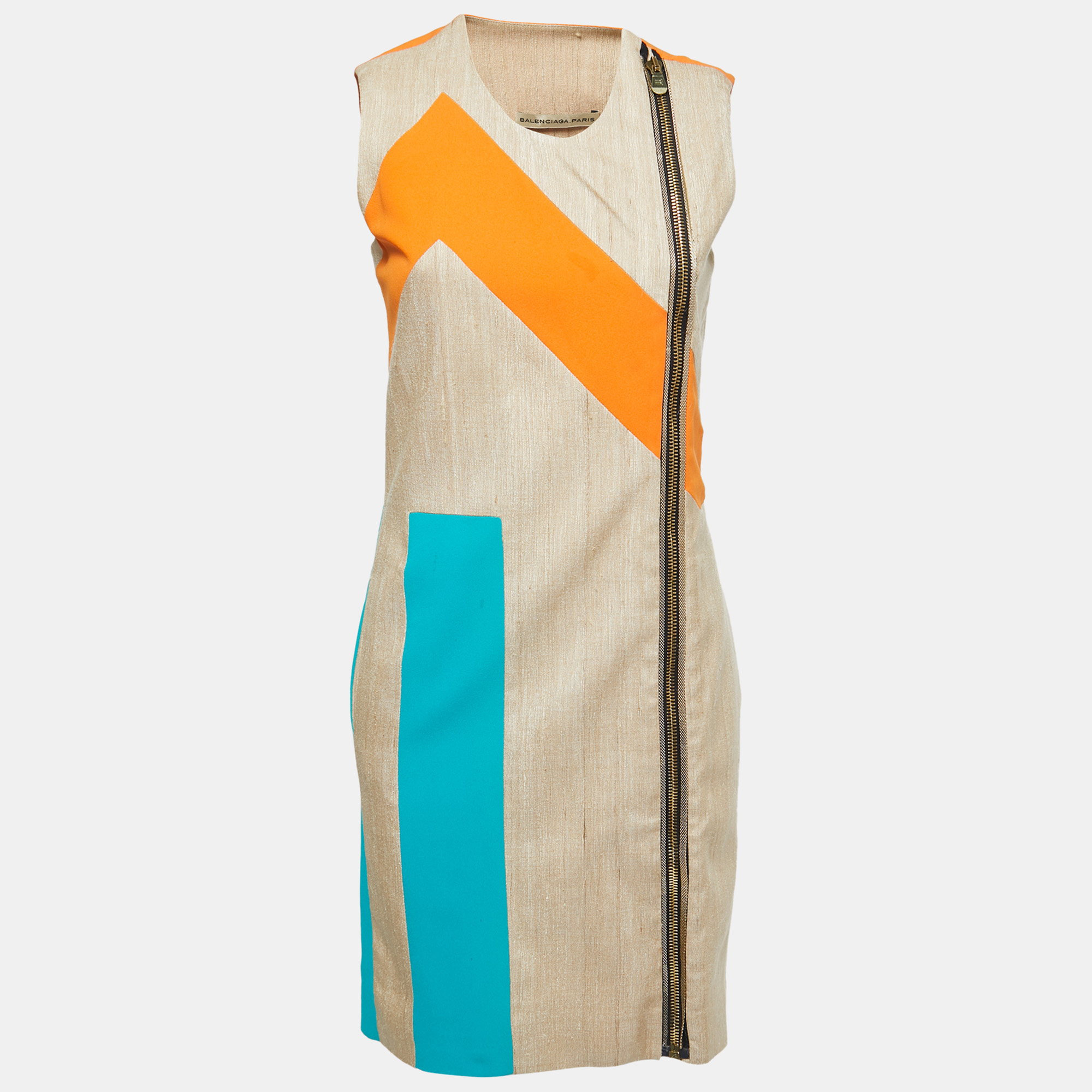 

Balenciaga Multicolor Silk Zip Front Sleeveless Short Dress M