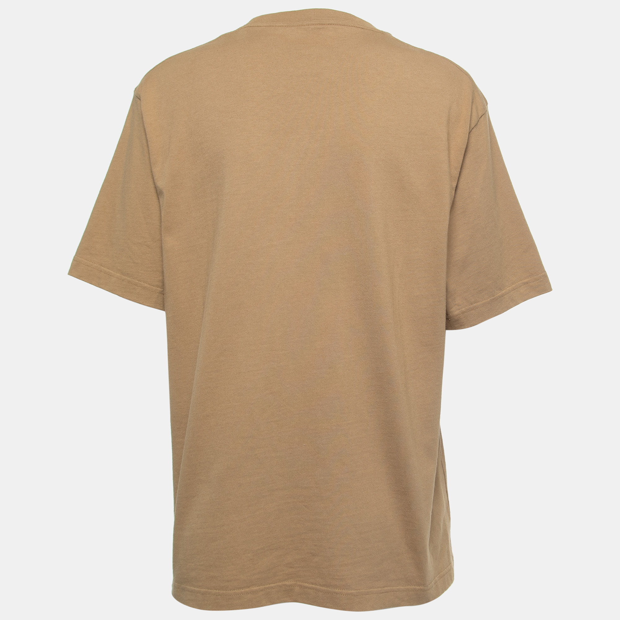 

Balenciaga Camel Beige Logo Print Cotton Oversized T-Shirt