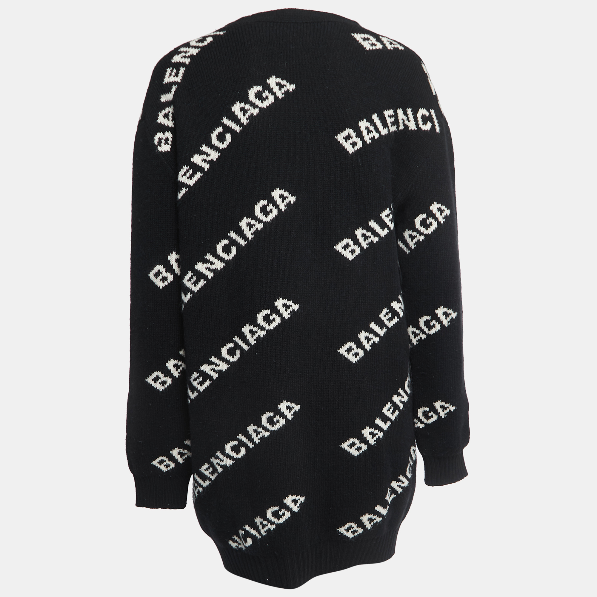 

Balenciaga Black Logo Jacquard Knit Long Archetype Cardigan