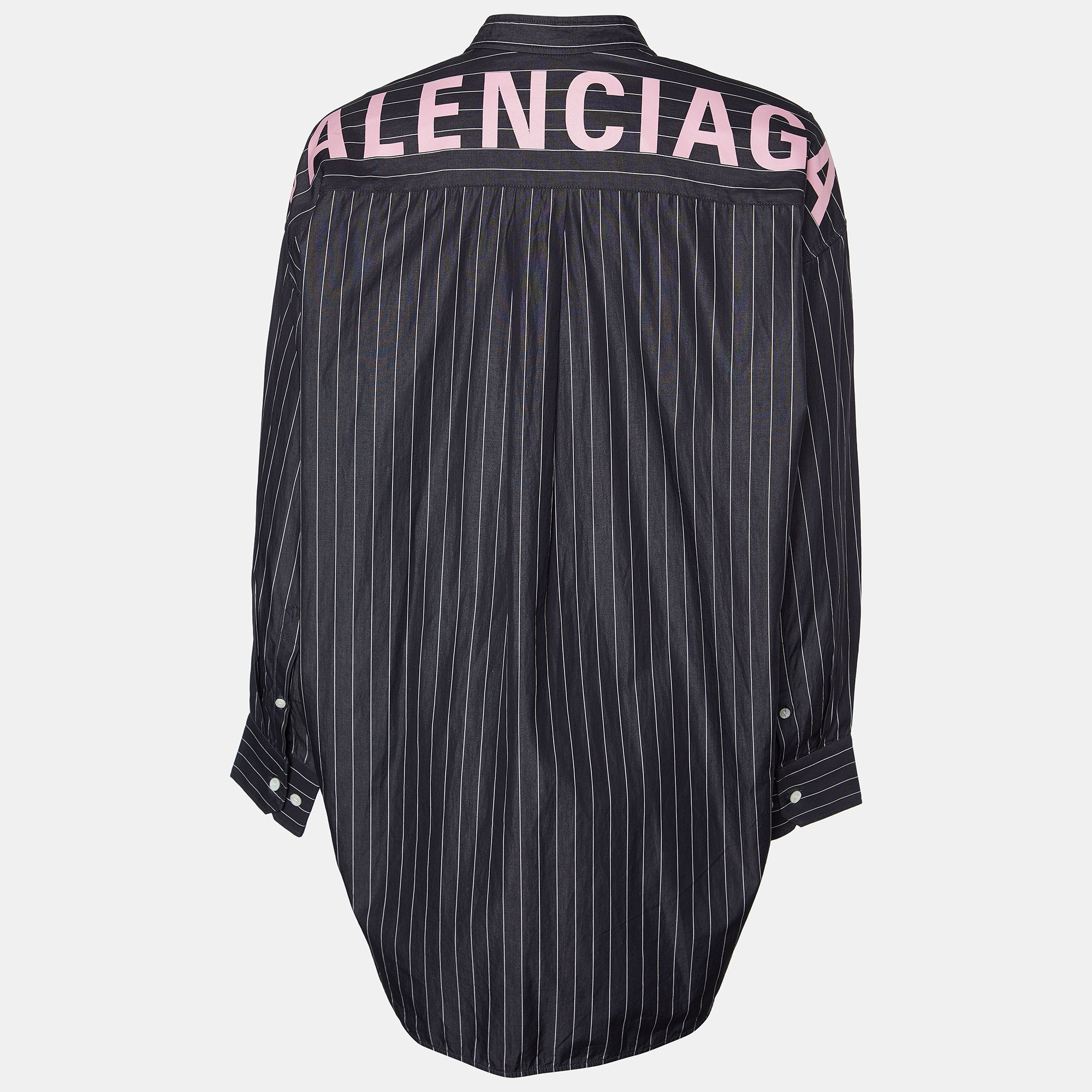 

Balenciaga Black Striped Cotton Neck Tie Detail Oversized Shirt