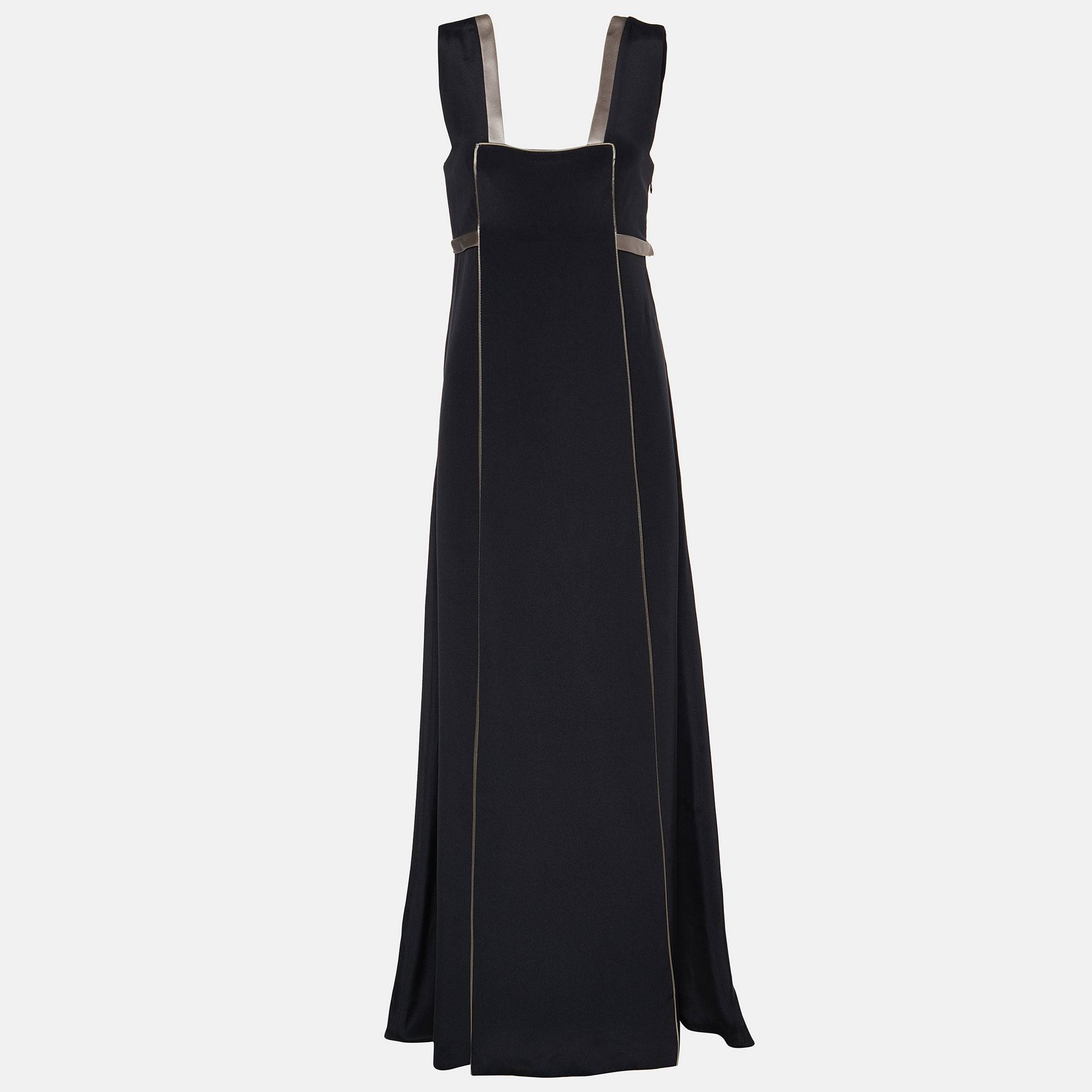 

Balenciaga Black Silk Satin Contrast Trim Detail Sleeveless Maxi Dress