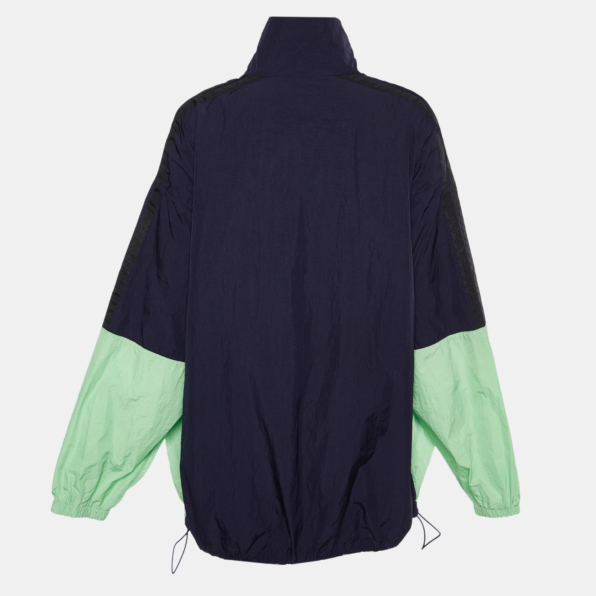 

Balenciaga Color Block Logo Oversized Zip Up Jacket, Green
