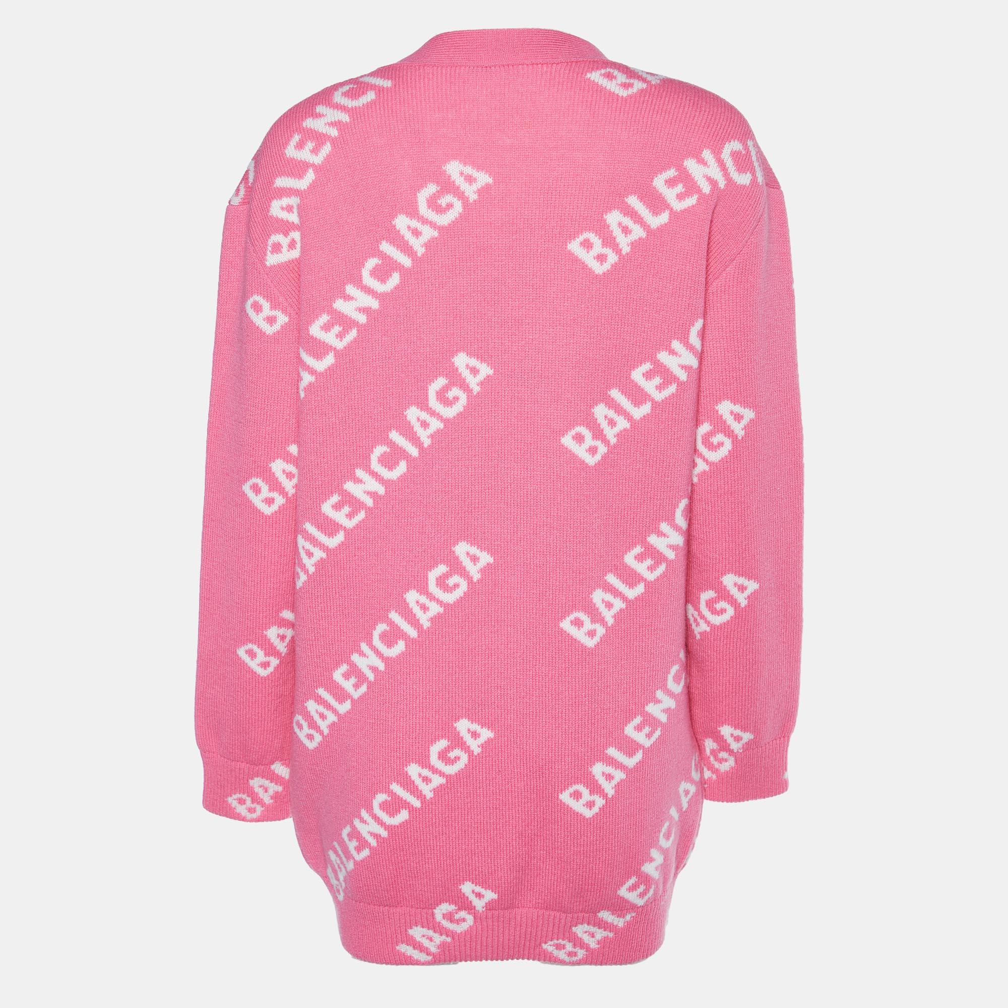 

Balenciaga Pink Logo Intarsia Wool Knit Button Front Cardigan