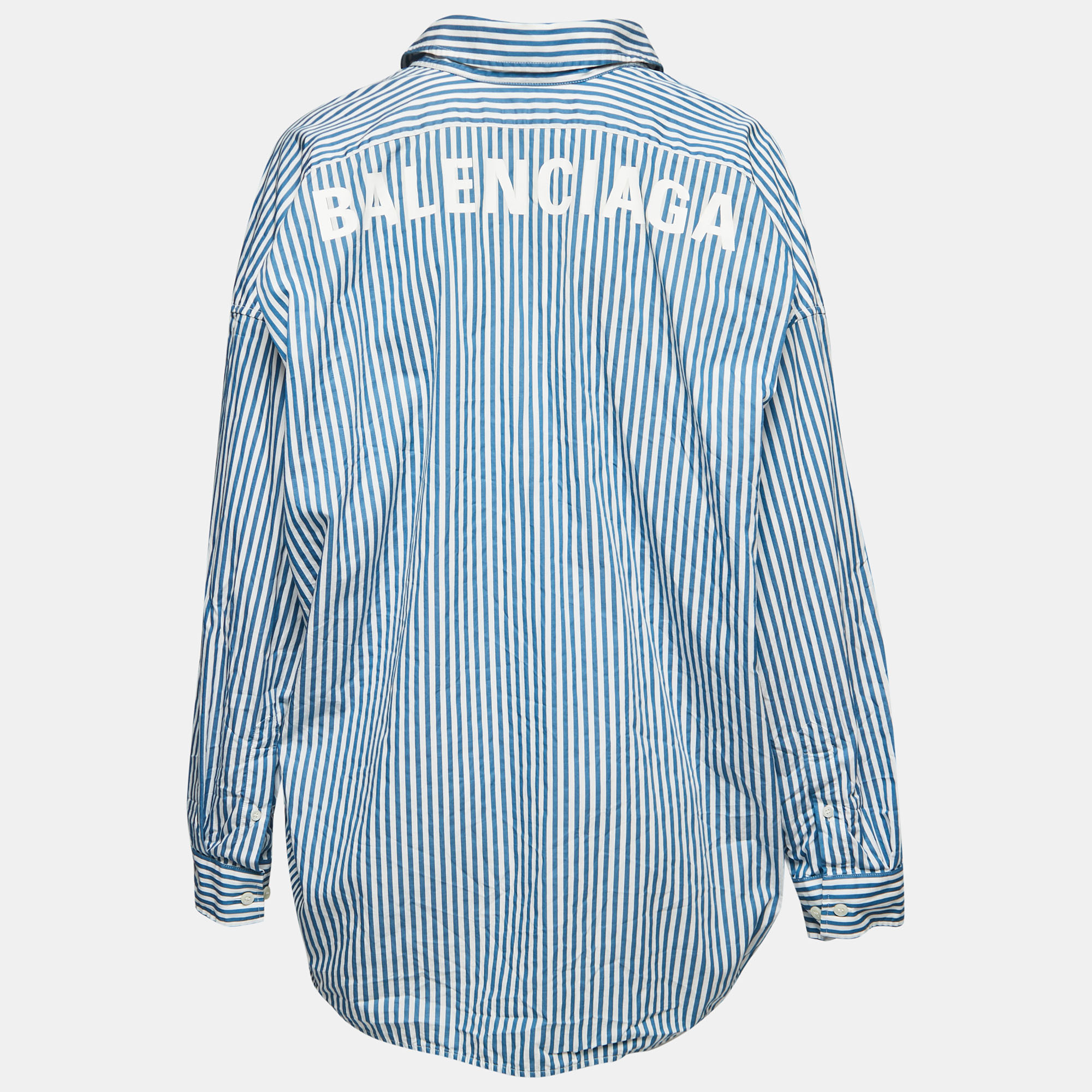 

Balenciaga Blue Striped Cotton Button Down Oversized Shirt