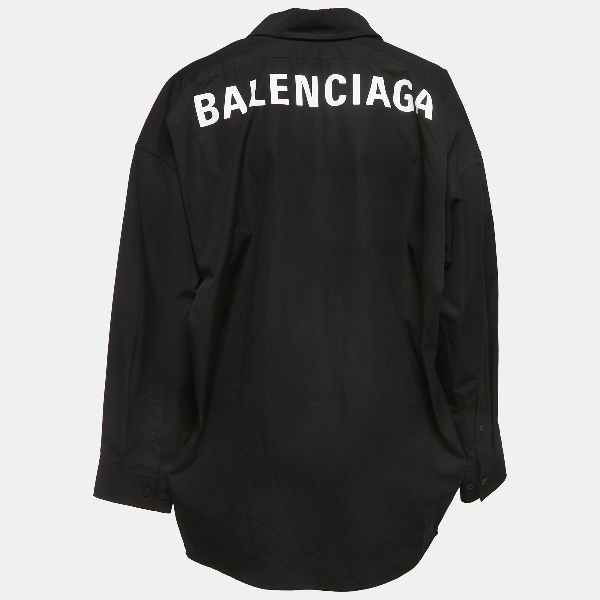 

Balenciaga Black Logo Print Cotton Button Down Oversized Shirt