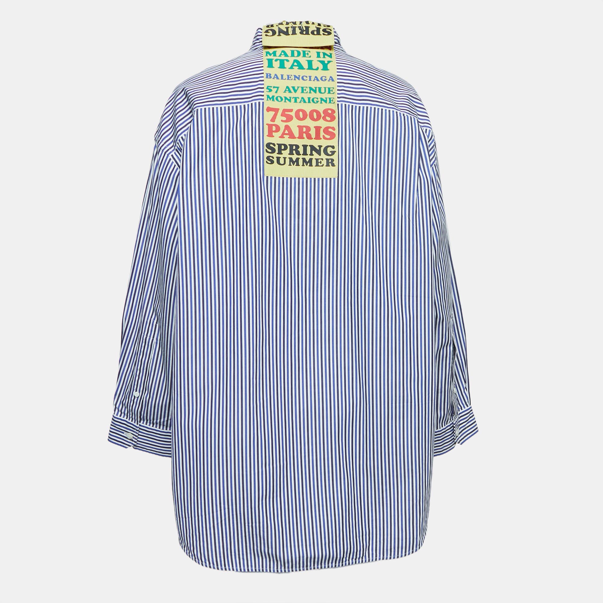 

Balenciaga Blue Striped Cotton Oversized Spring Tag Shirt