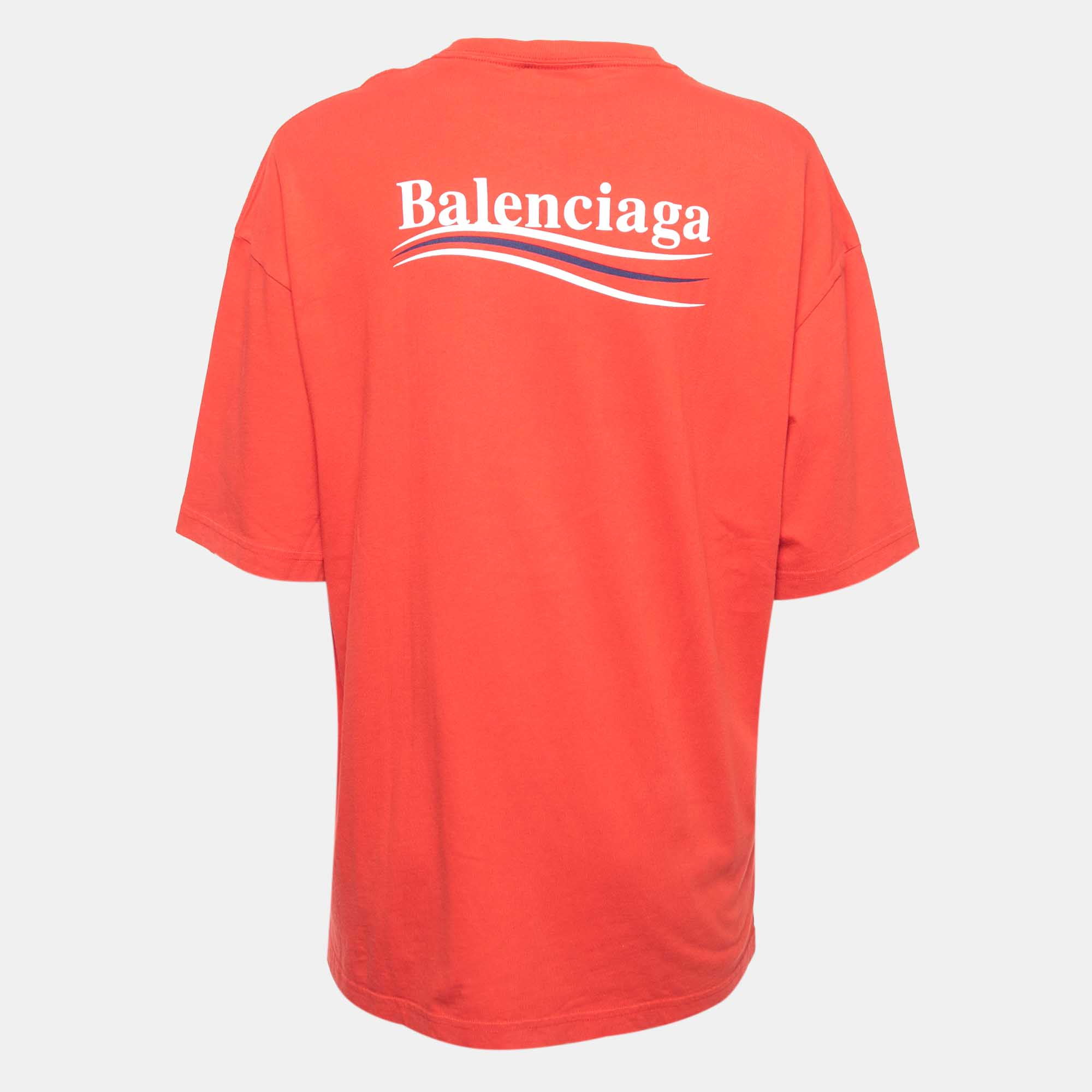 

Balenciaga Red Logo Print Cotton Oversized T-Shirt