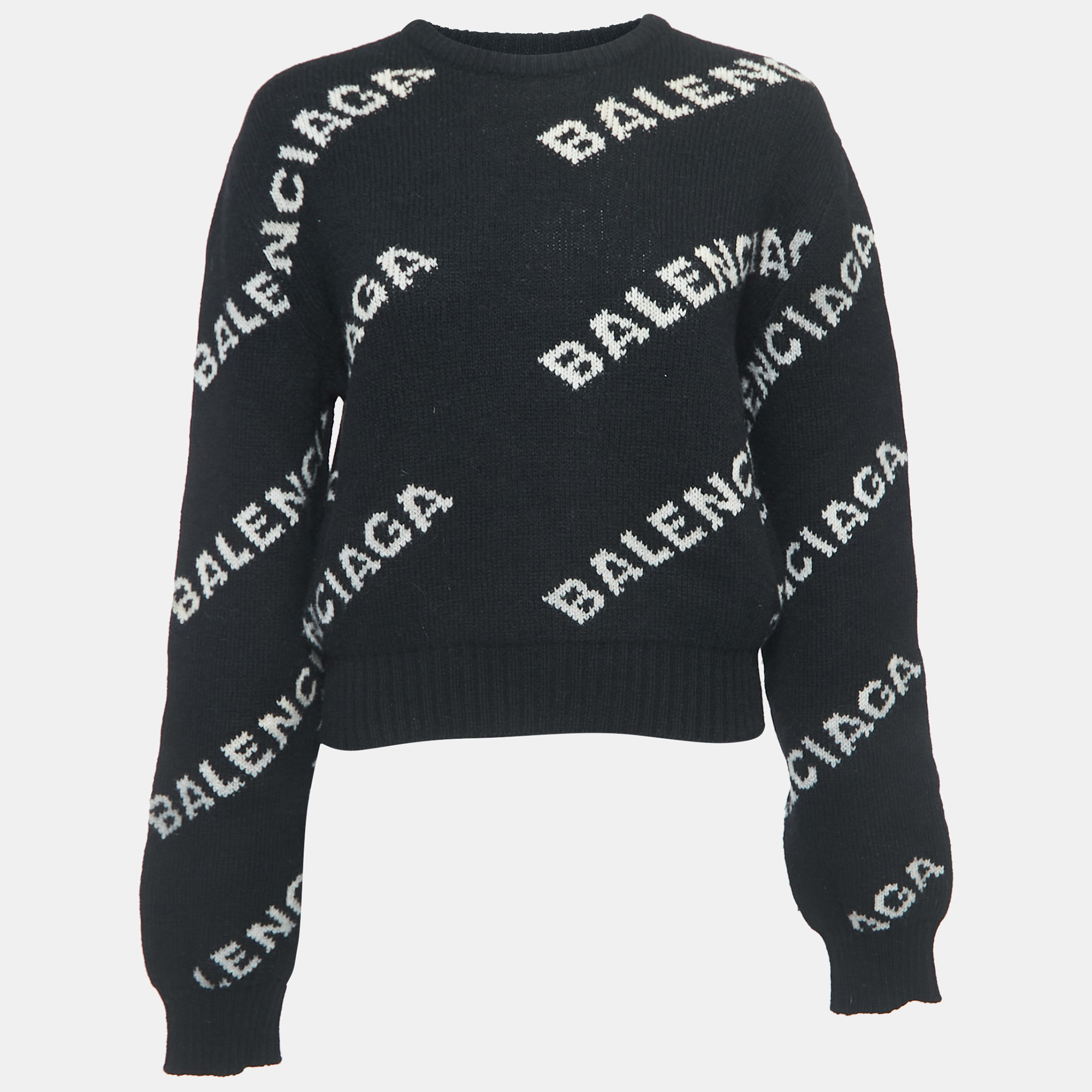 

Balenciaga Black All-Over Logo Wool-Blend Jumper