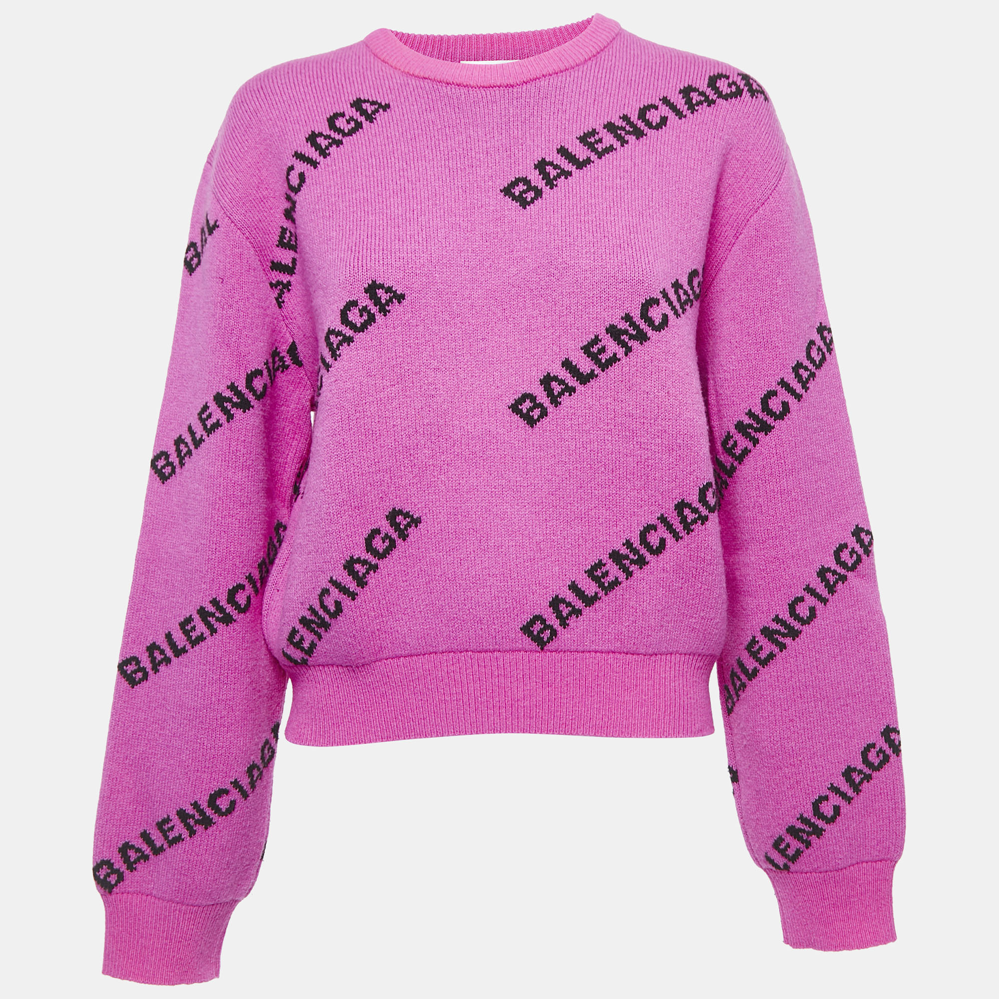

Balenciaga Pink All-Over Logo Wool Jumper
