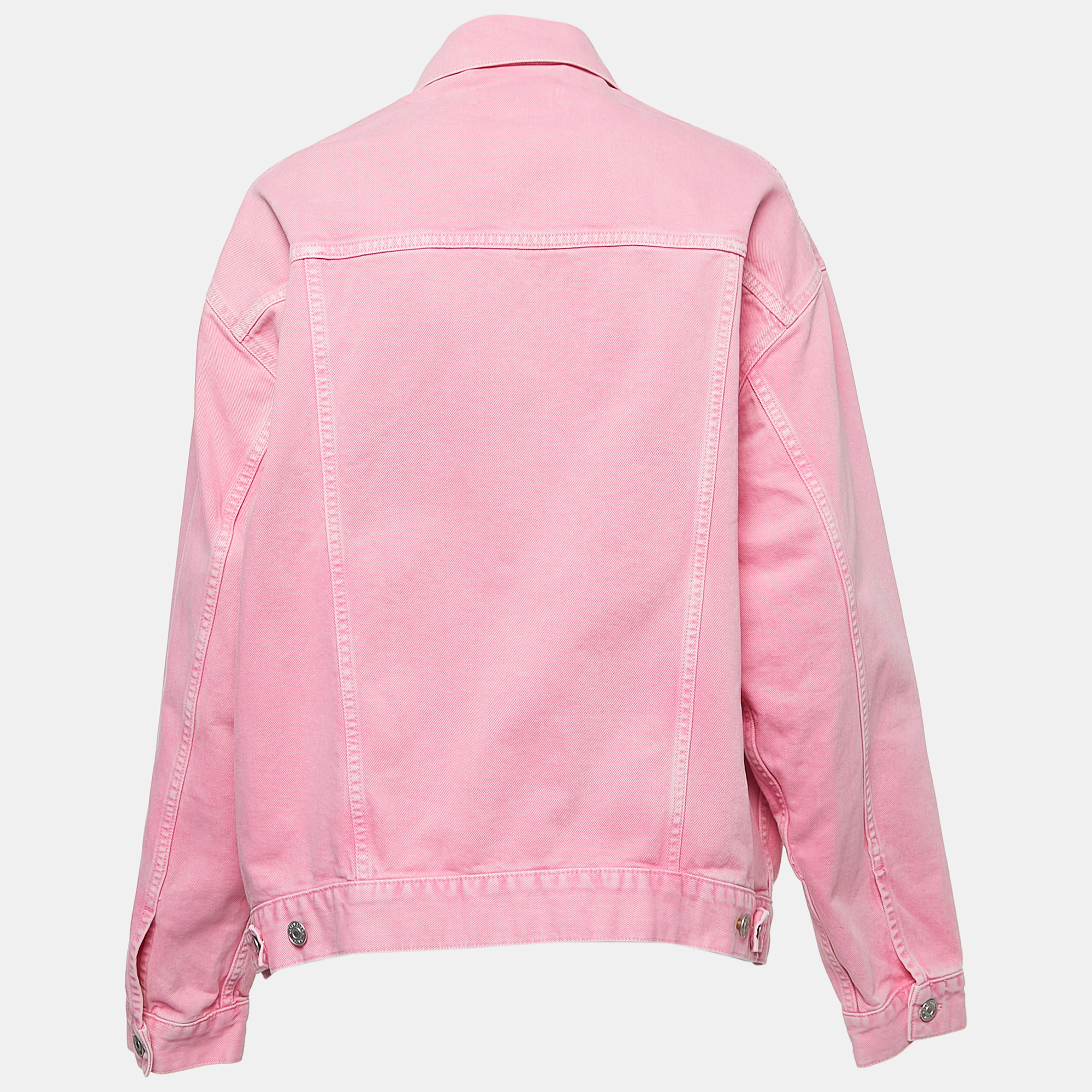 

Balenciaga Pink Logo Embroidered Denim Button Front Jacket