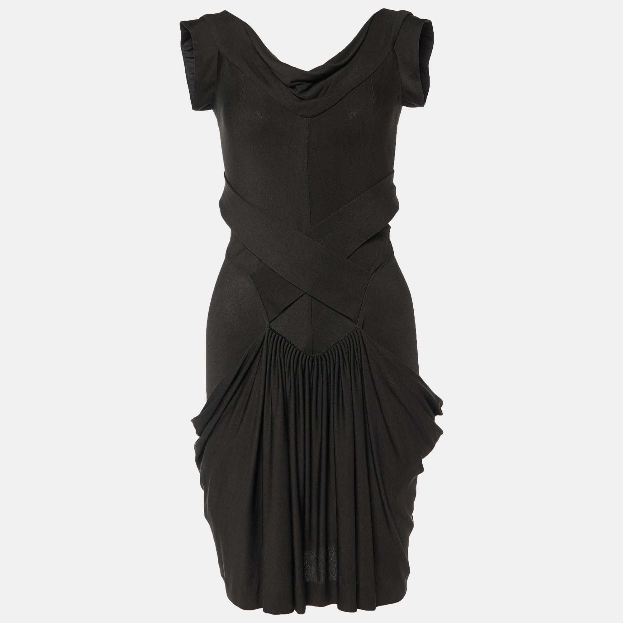 Pre Owned Balenciaga Black Silk Knit Shift Dress M