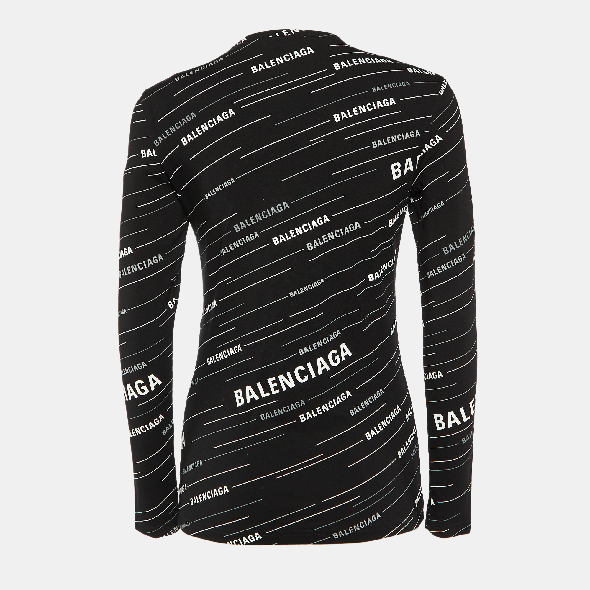 

Balenciaga Black All Over Logo Print Knit Long Sleeve T-Shirt