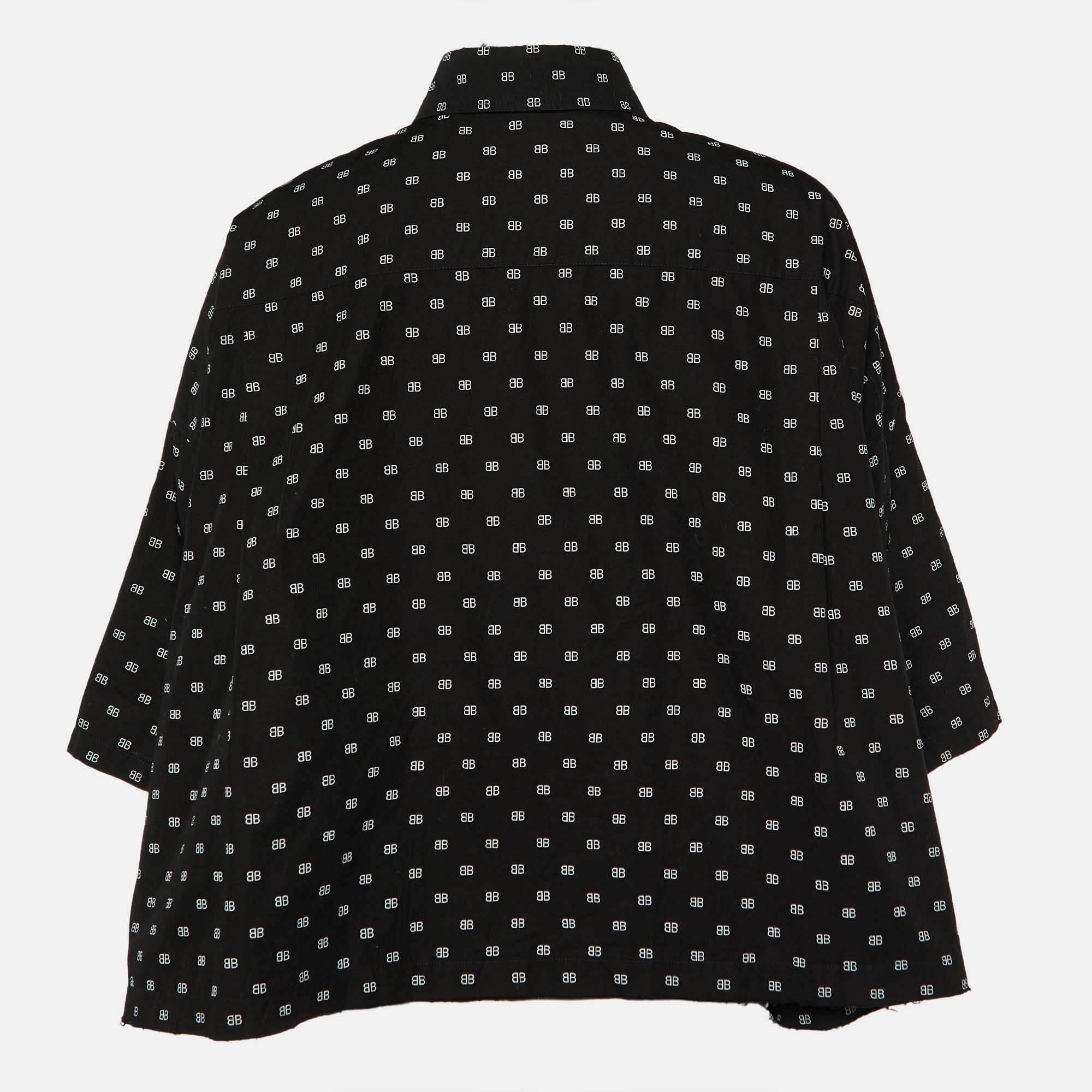 

Balenciaga Black Logo Printed Cotton Oversized Shirt