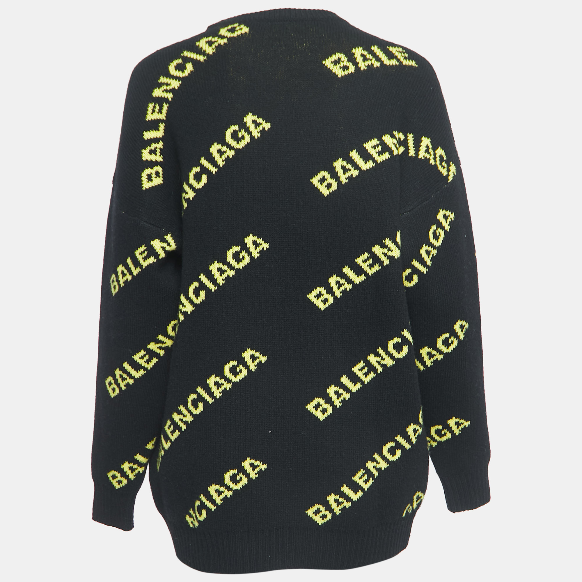 

Balenciaga Black All-Over Logo Patterned Wool Jumper