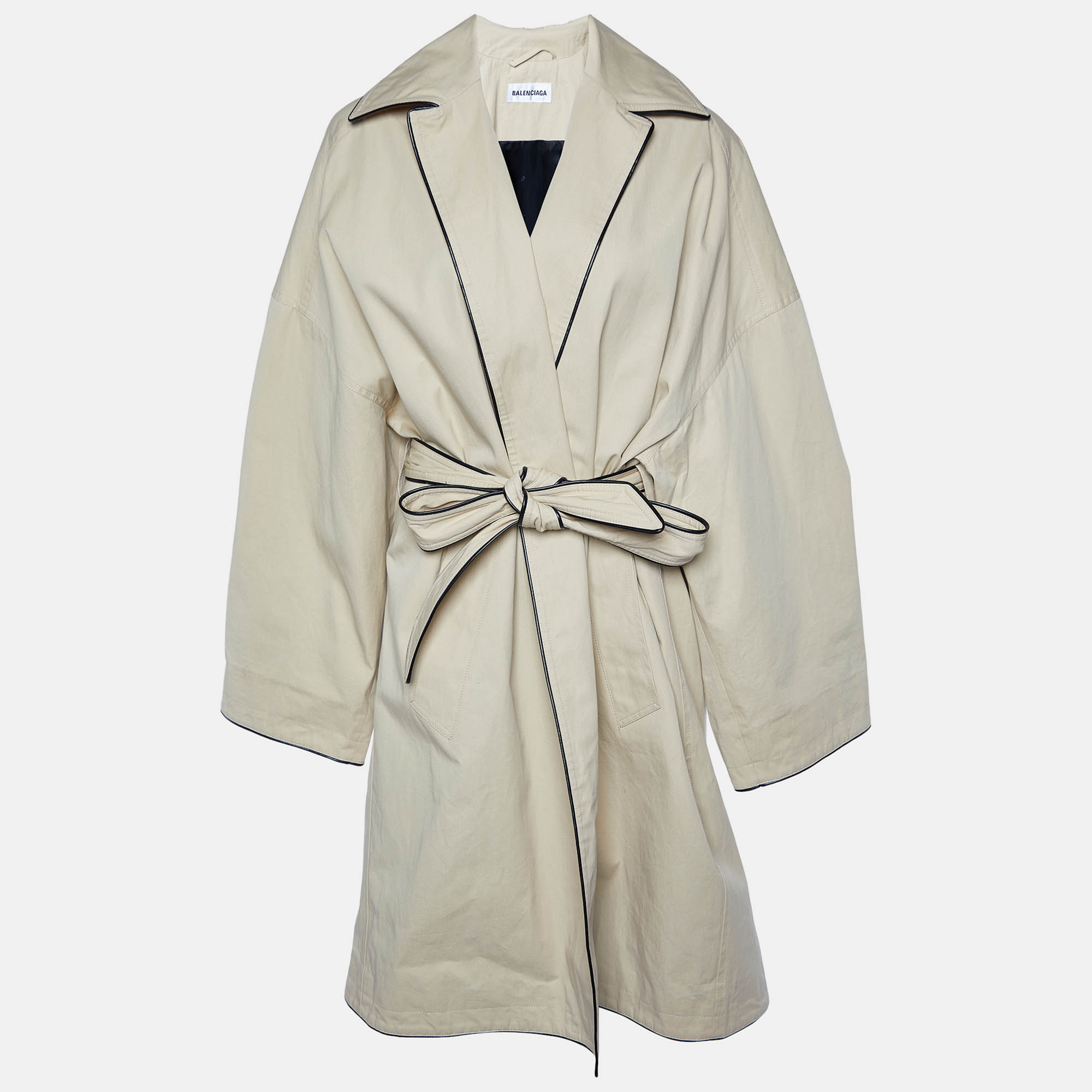 Pre-owned Balenciaga Beige Cotton Belted Cocoon Coat S