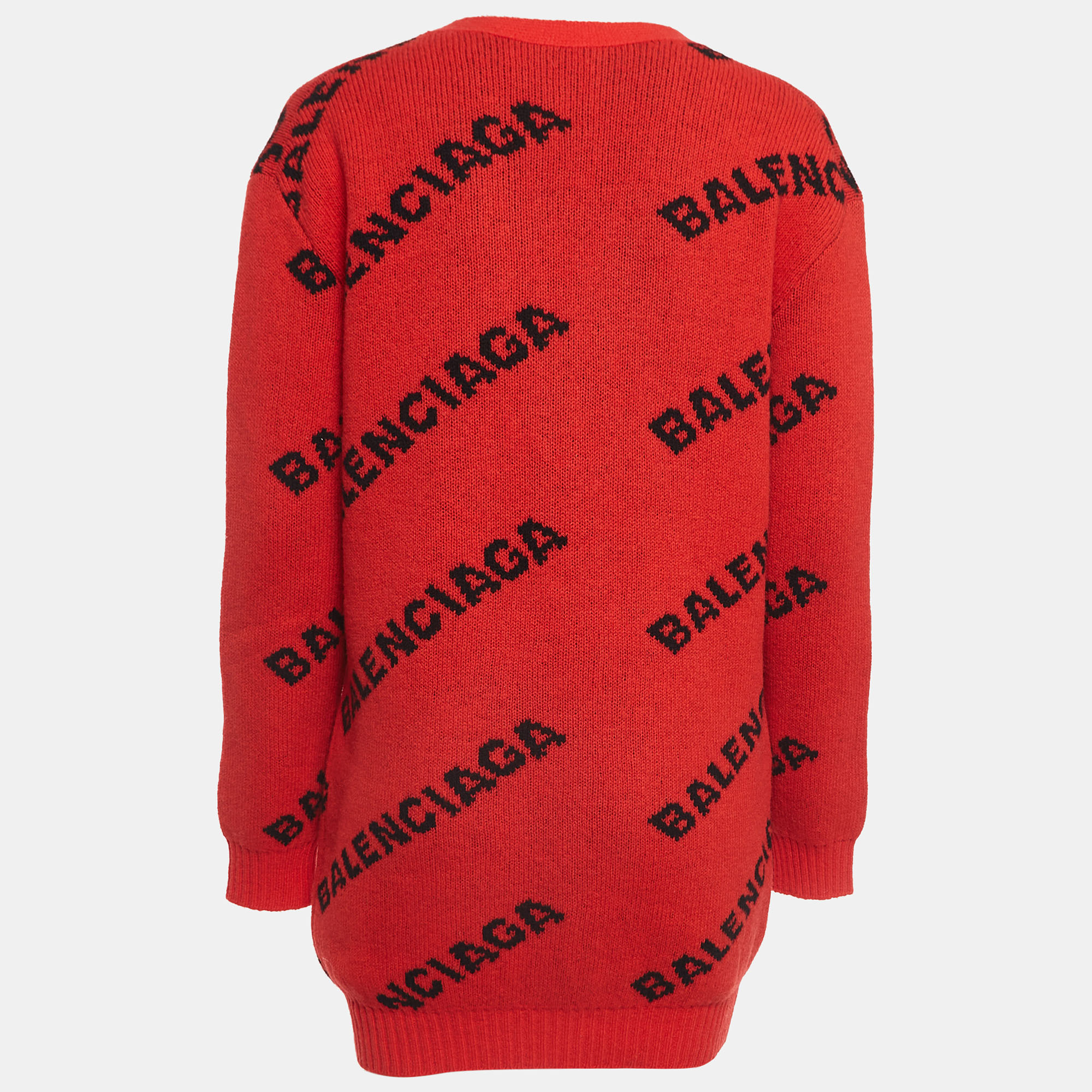 

Balenciaga Red Logo Patterned Wool Knit Buttoned Cardigan